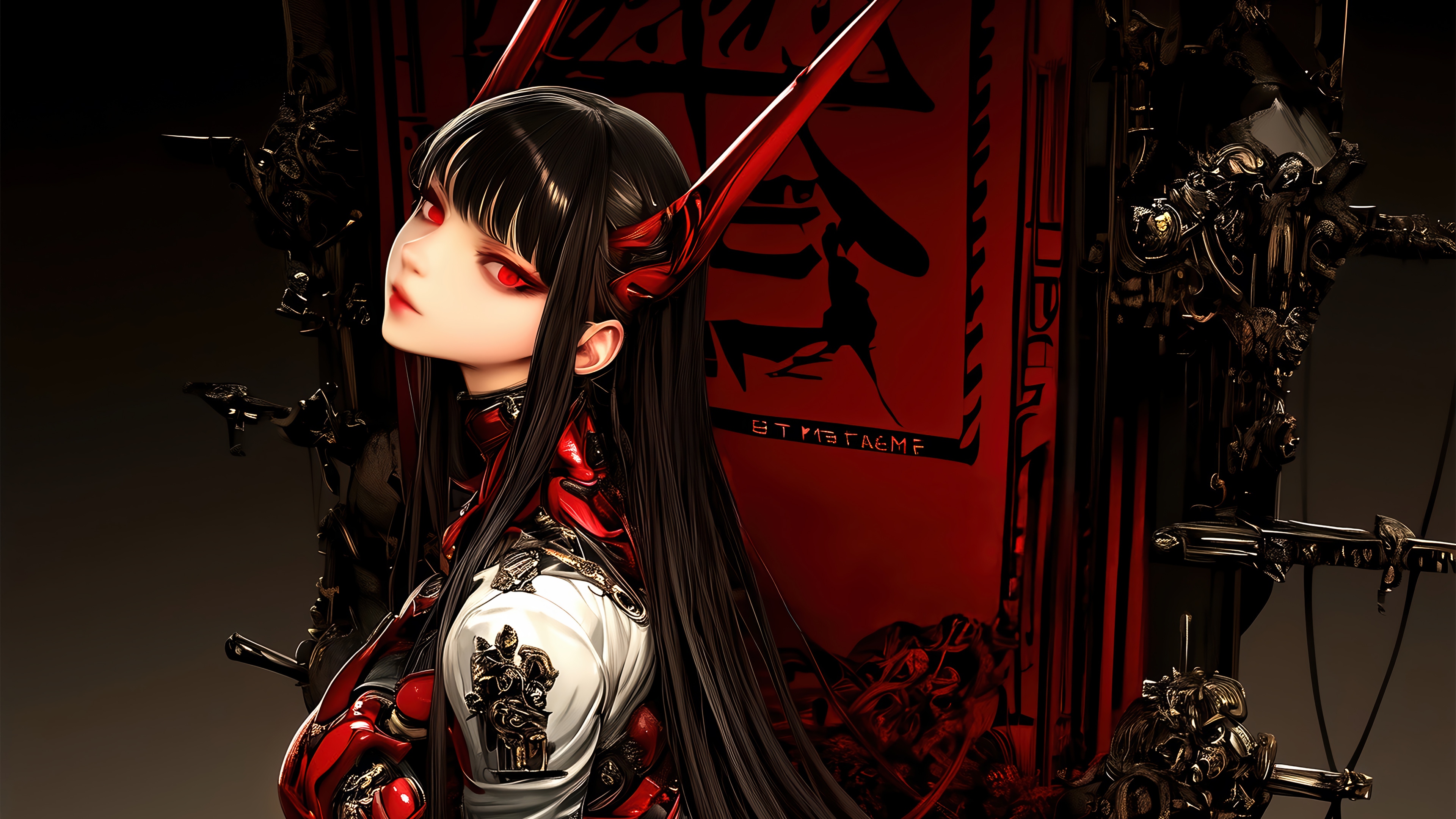 Anime Girl with Red Eyes and Sci-Fi Armor 4K HD Wallpaper