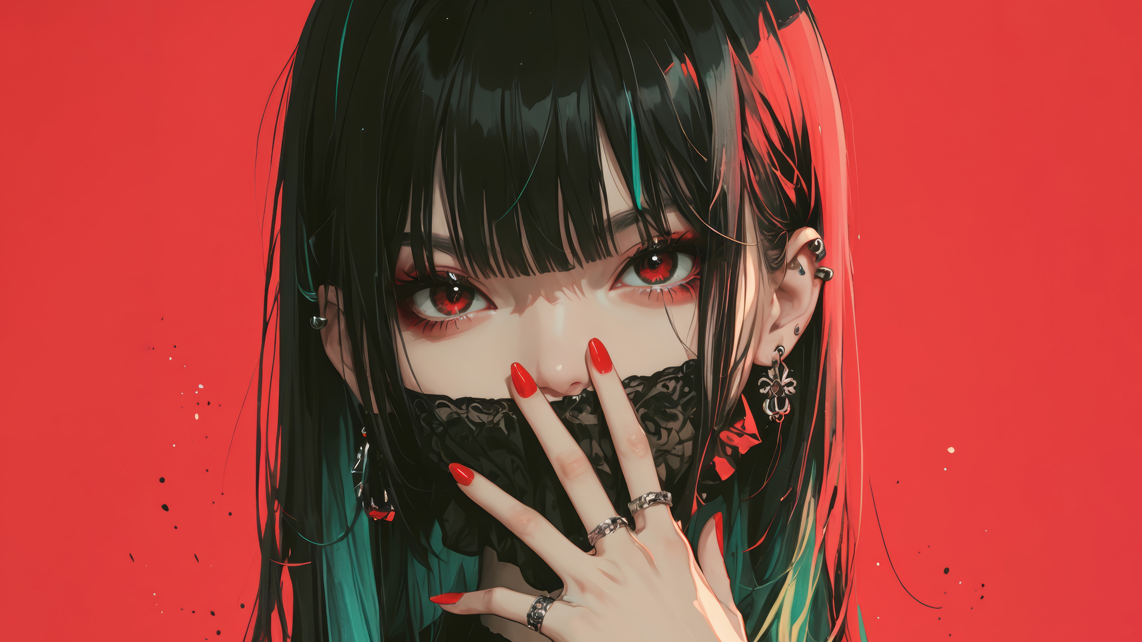 Anime Girl with Red Eyes and Black Mask 4K HD Wallpaper