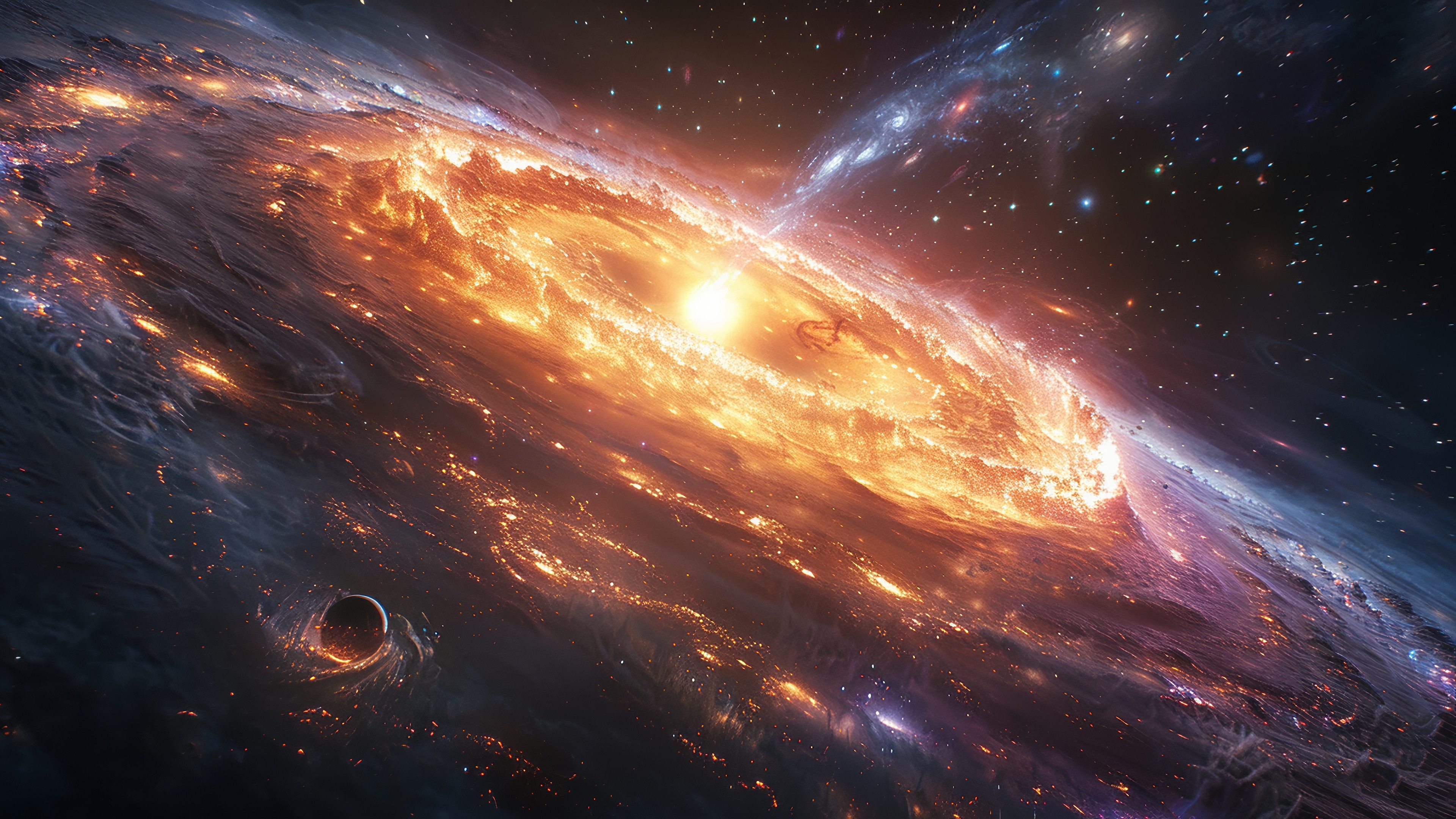 4K Space Planet with Sun and Galaxies HD Wallpaper