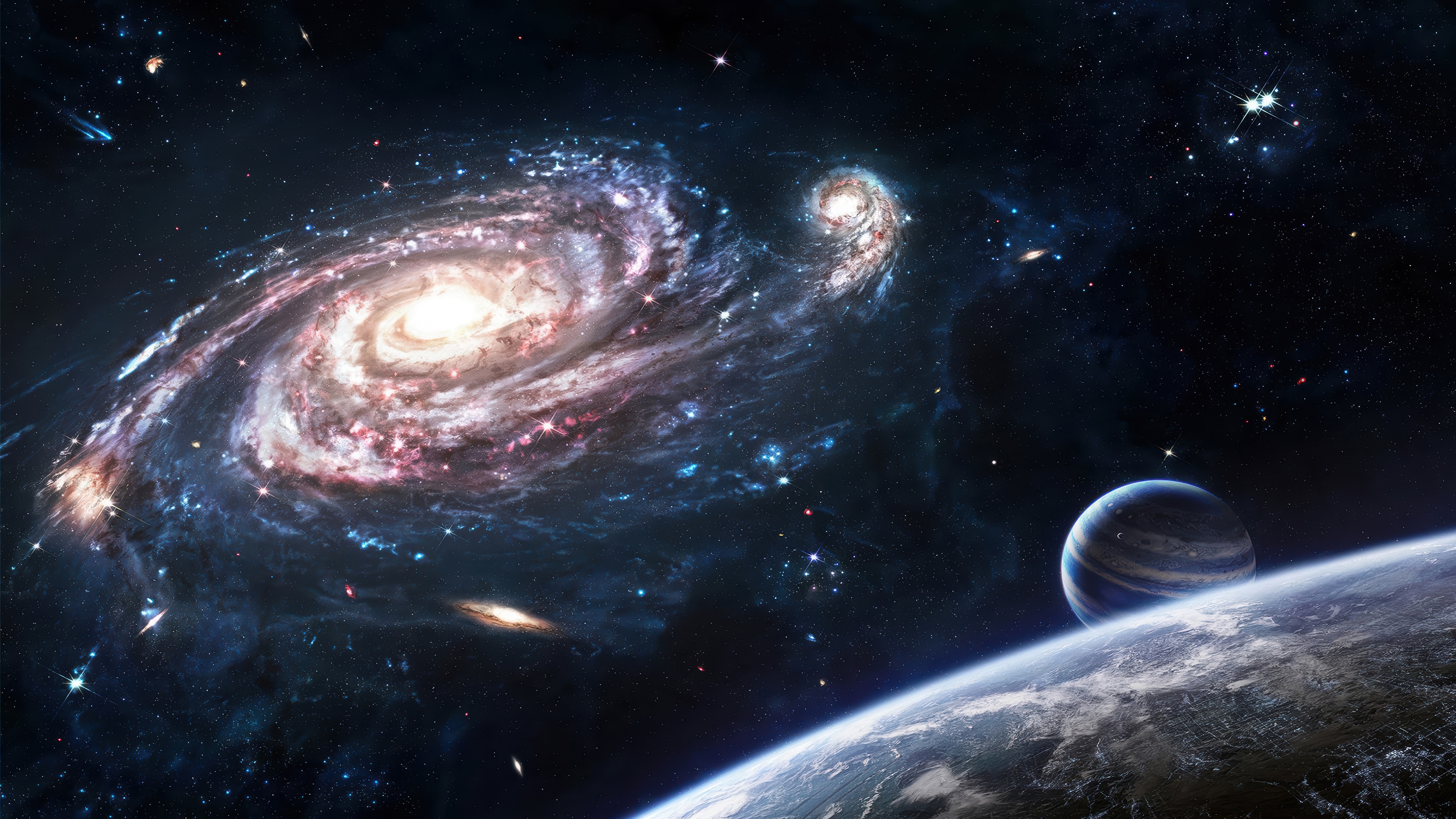 Spiral Galaxy and Planets in Space 4K HD Wallpaper