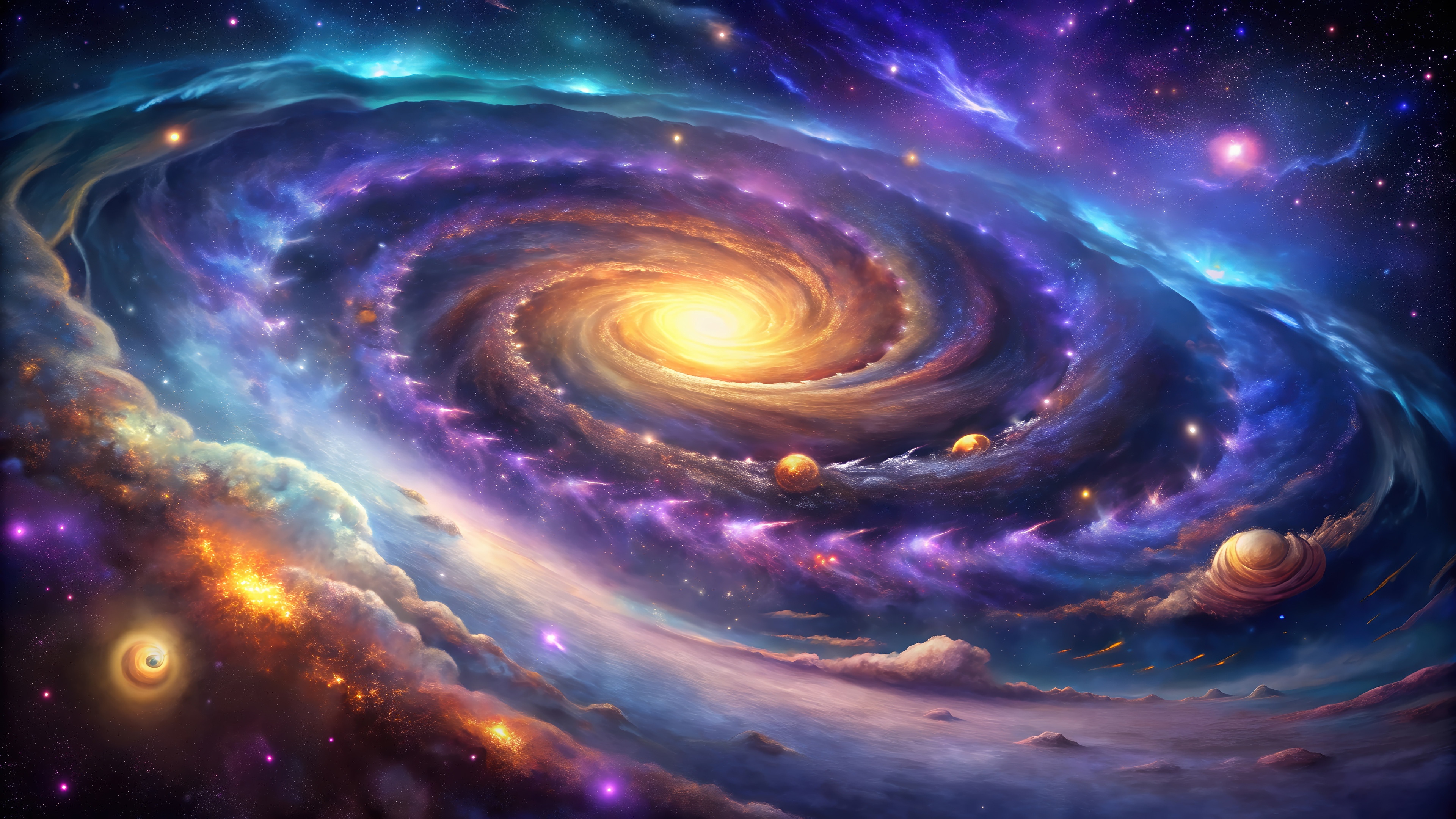 Colorful Spiral Galaxy with Planets 4K HD Wallpaper