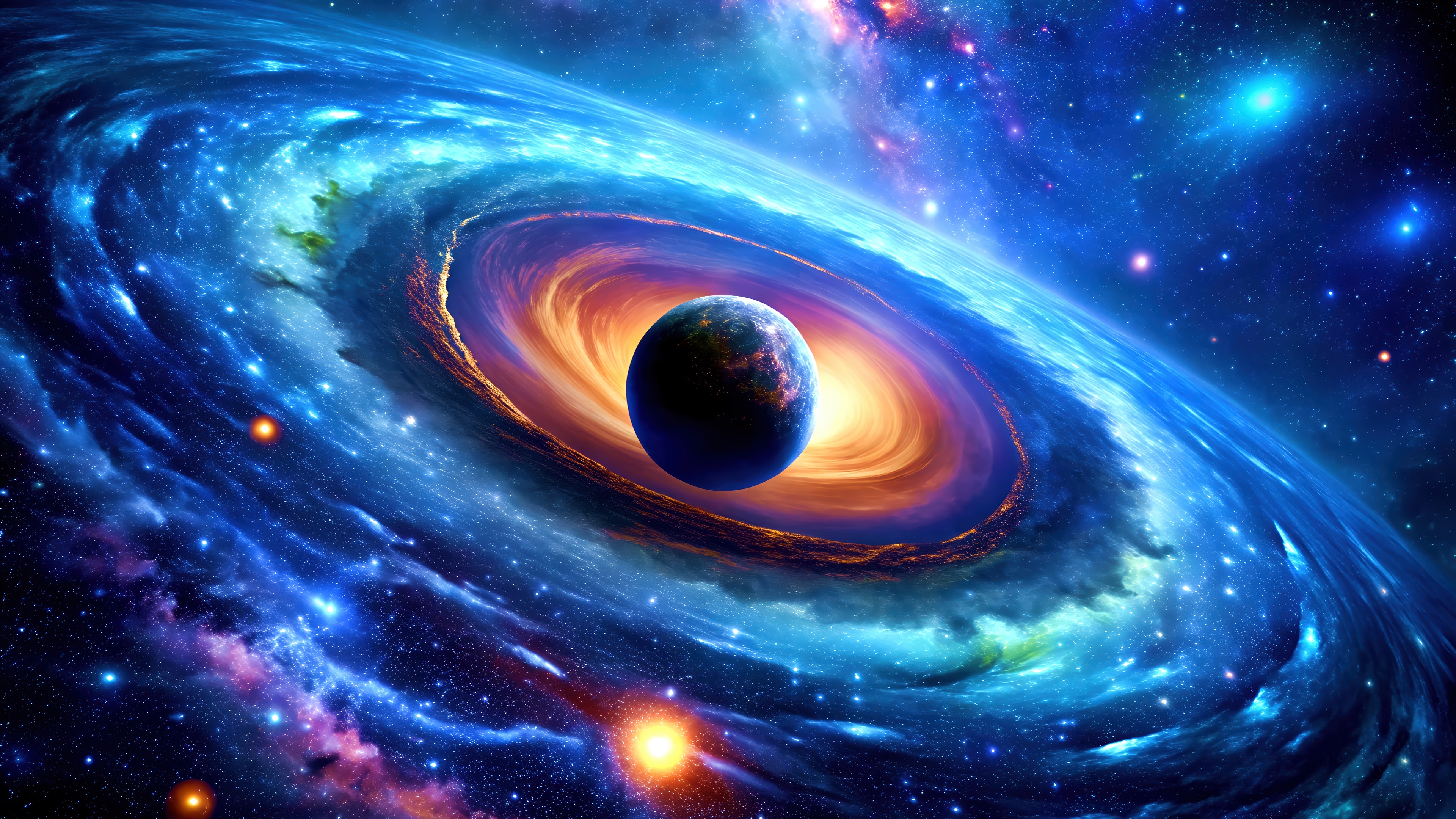 Planet in a swirling galaxy 4K HD Wallpaper
