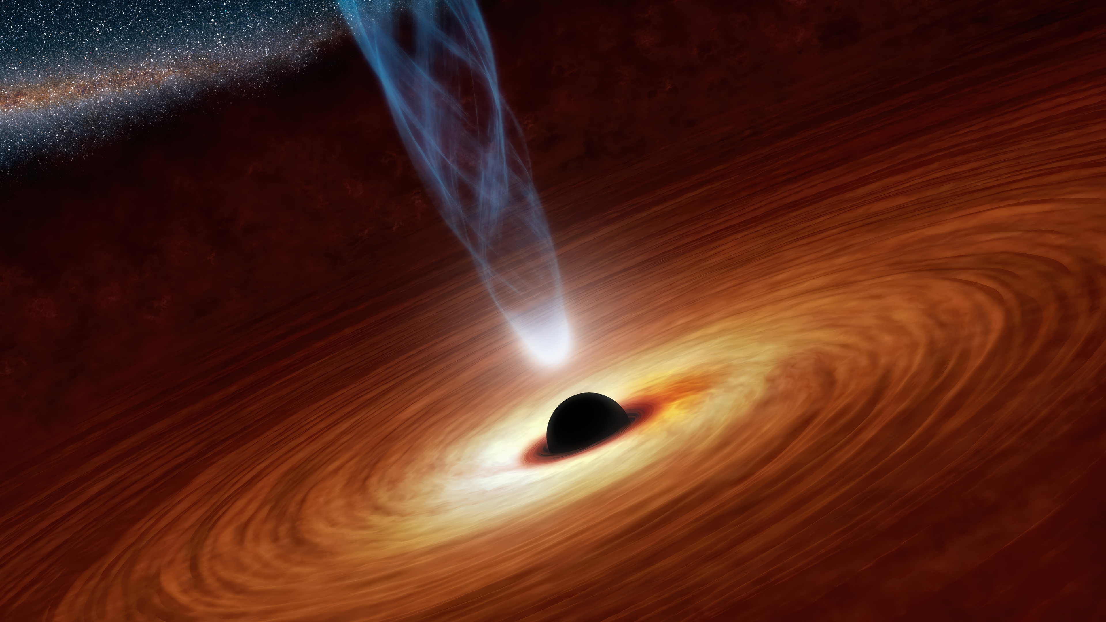 Black Hole with Accretion Disk and Jet 4K HD Wallpaper
