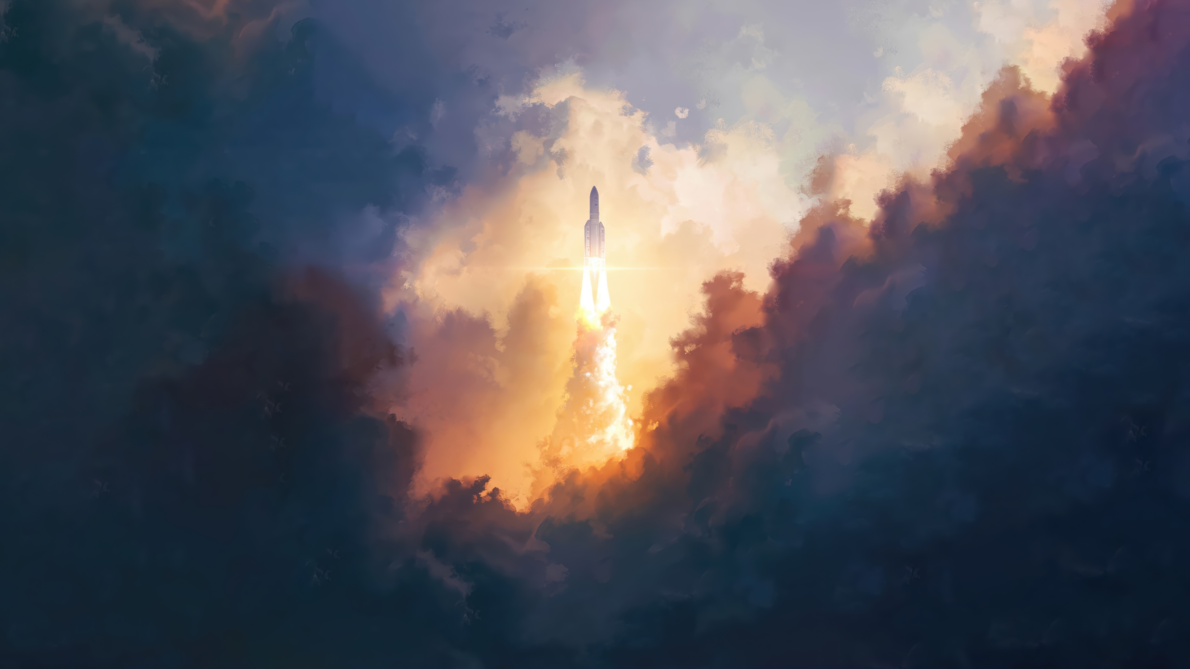 Rocket Launching Through Clouds 4K HD Wallpaper