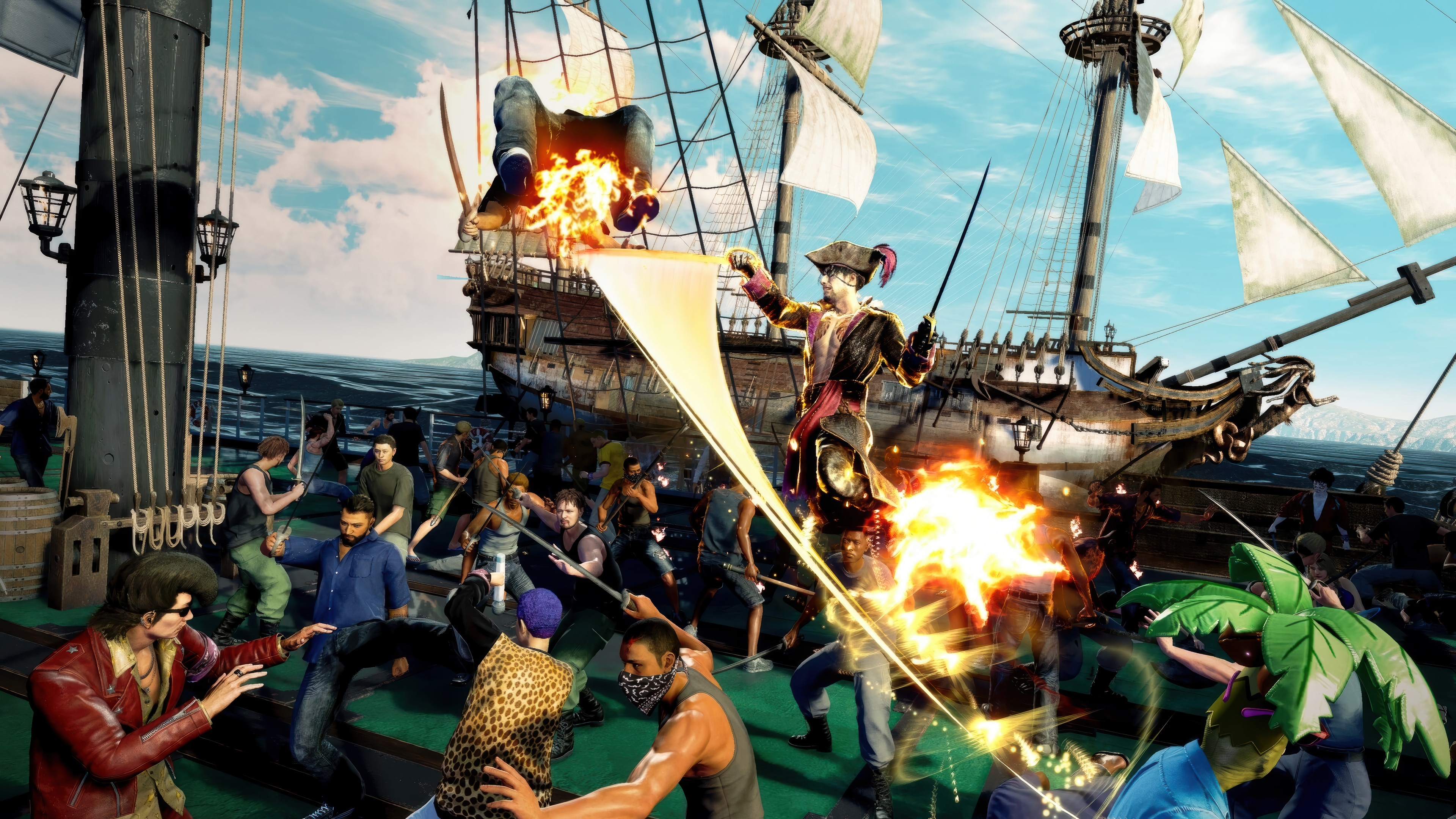 Like a Dragon: Pirate Yakuza Battle on a Ship 4K HD Wallpaper