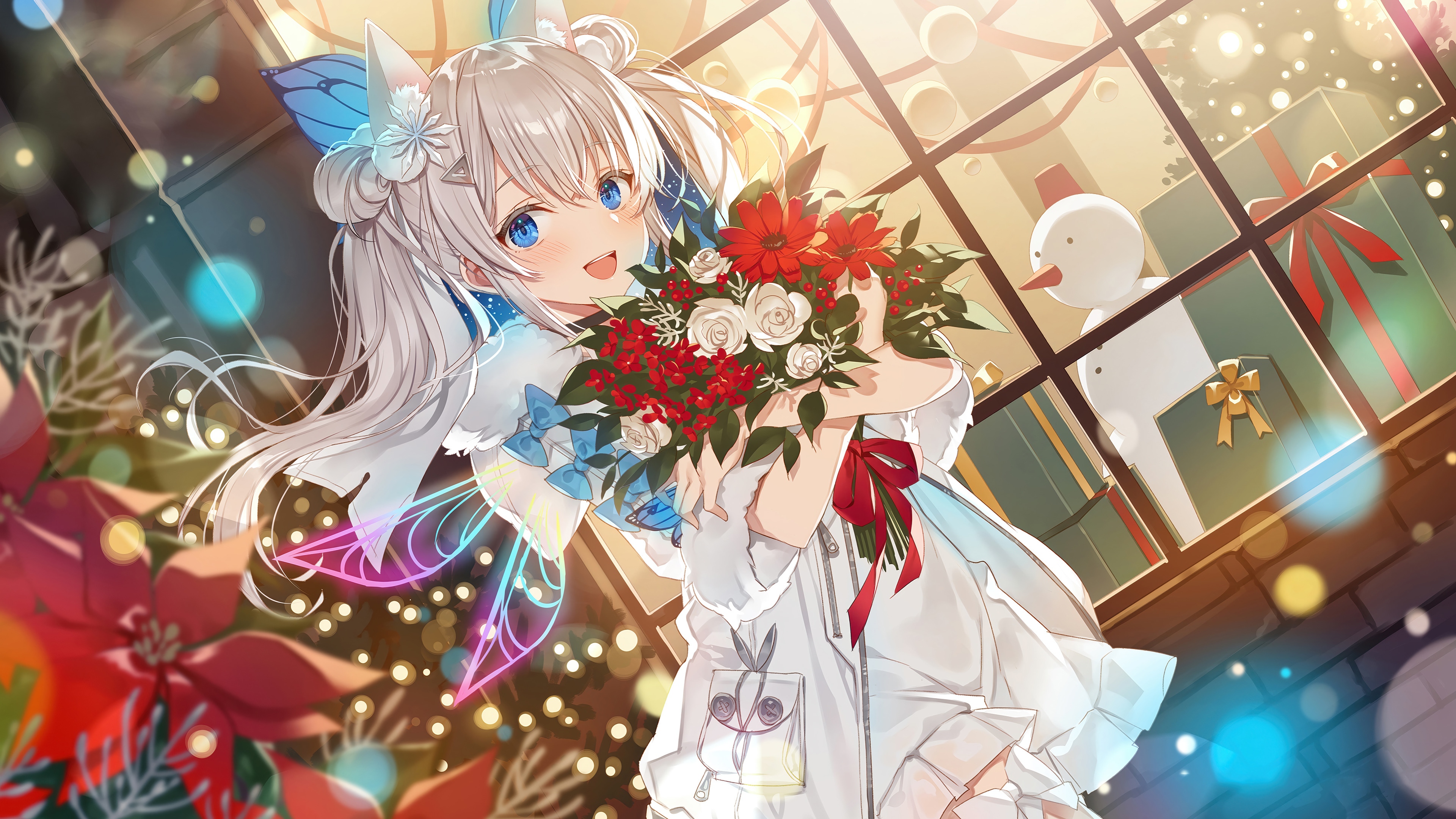 Nikke: Anne Miracle Fairy holding flowers, 4K HD Wallpaper