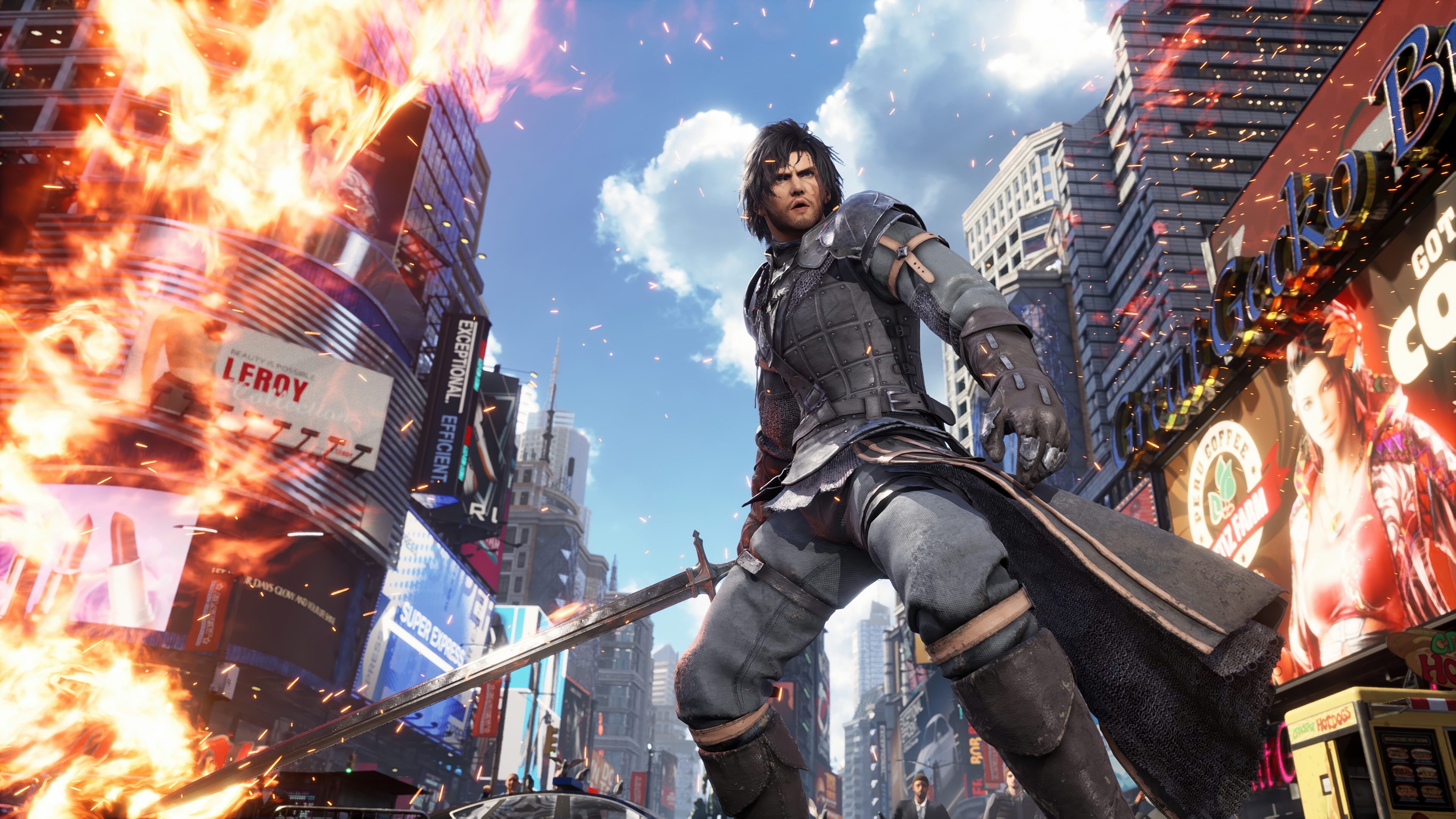 Clive Rosefield in a burning city HD Wallpaper