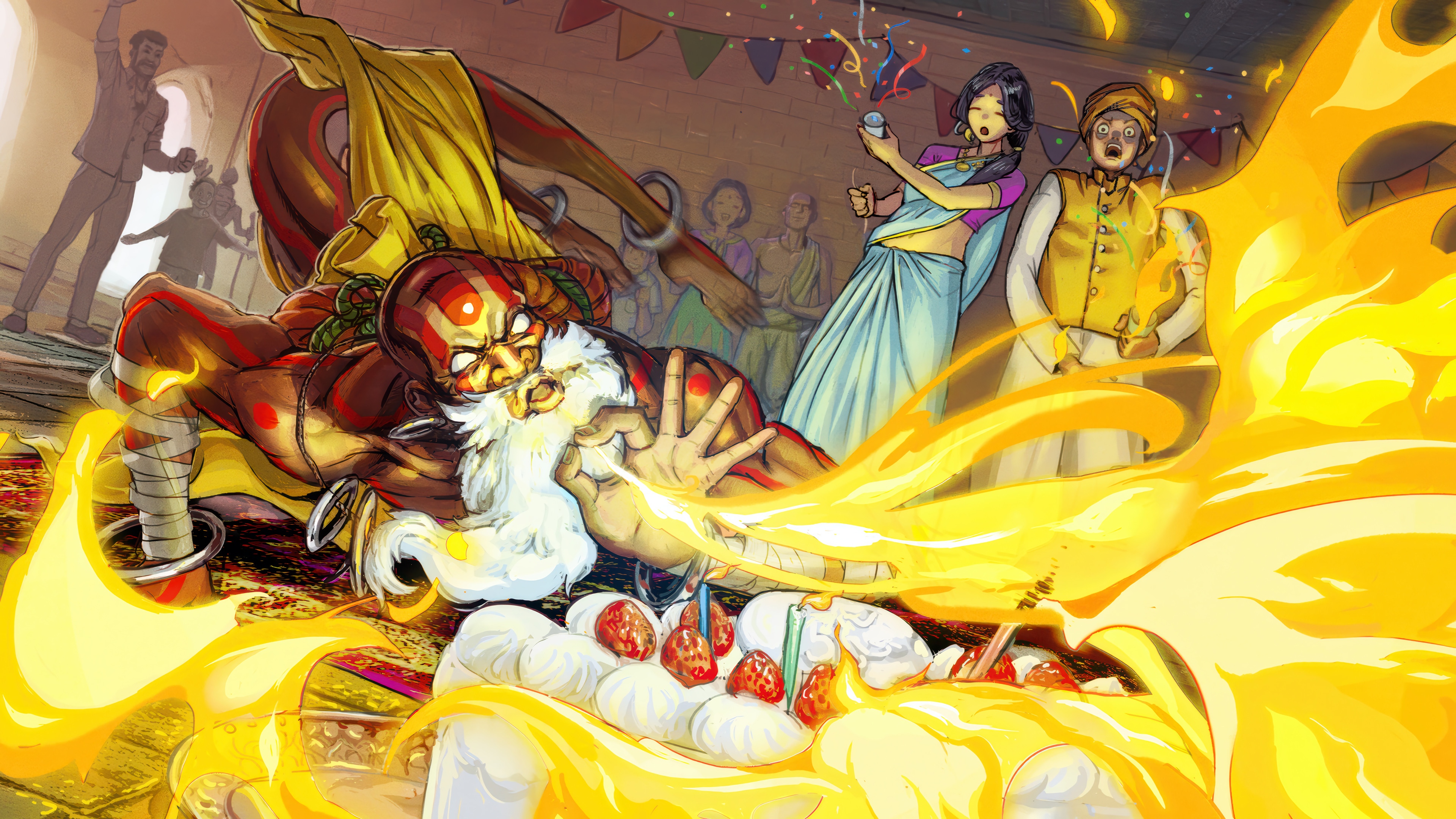 Dhalsim from Street Fighter 6 engulfed in flames HD Wallpaper