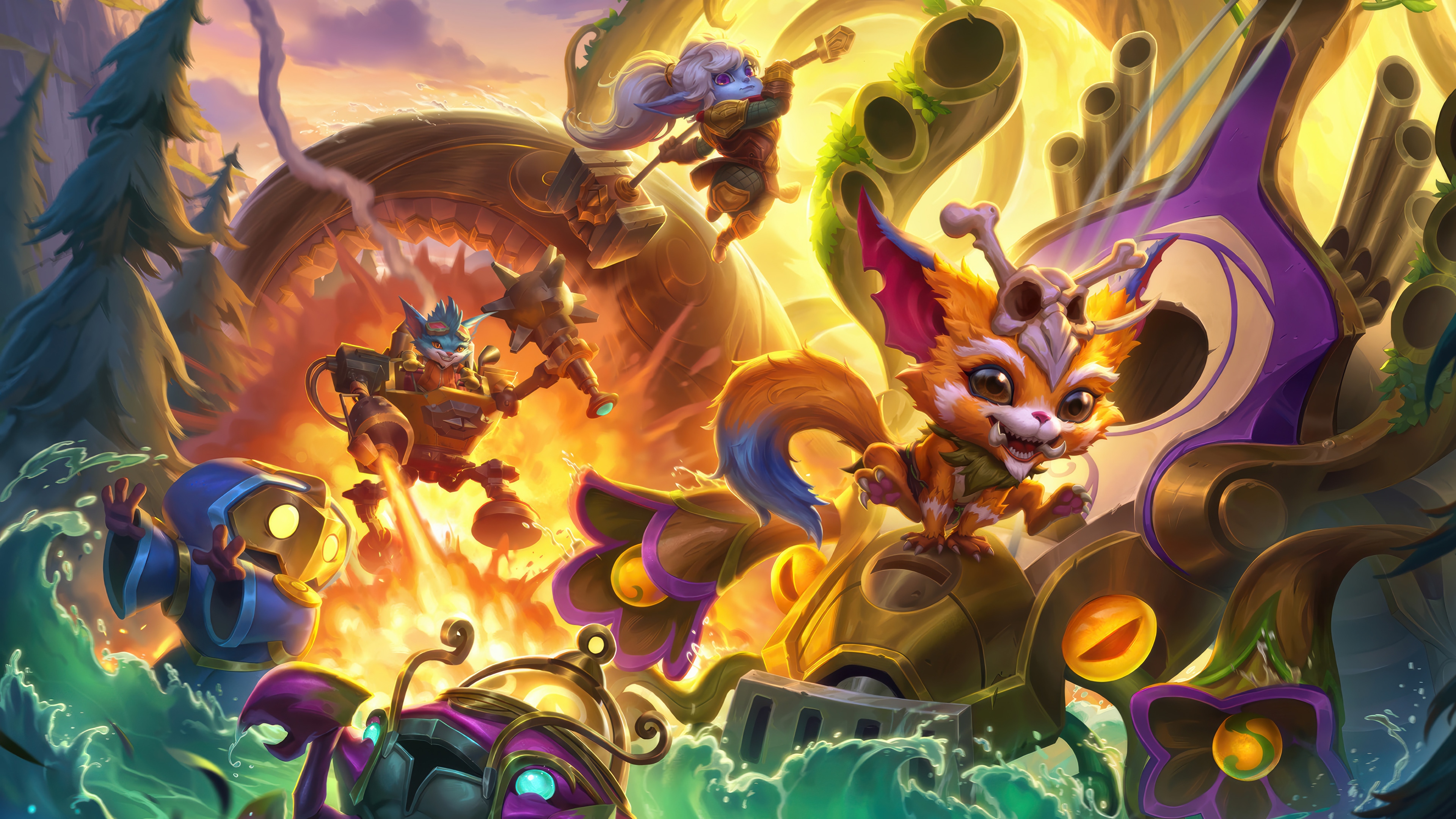 League of Legends: Gnar, Poppy, and Rumble in action HD Wallpaper