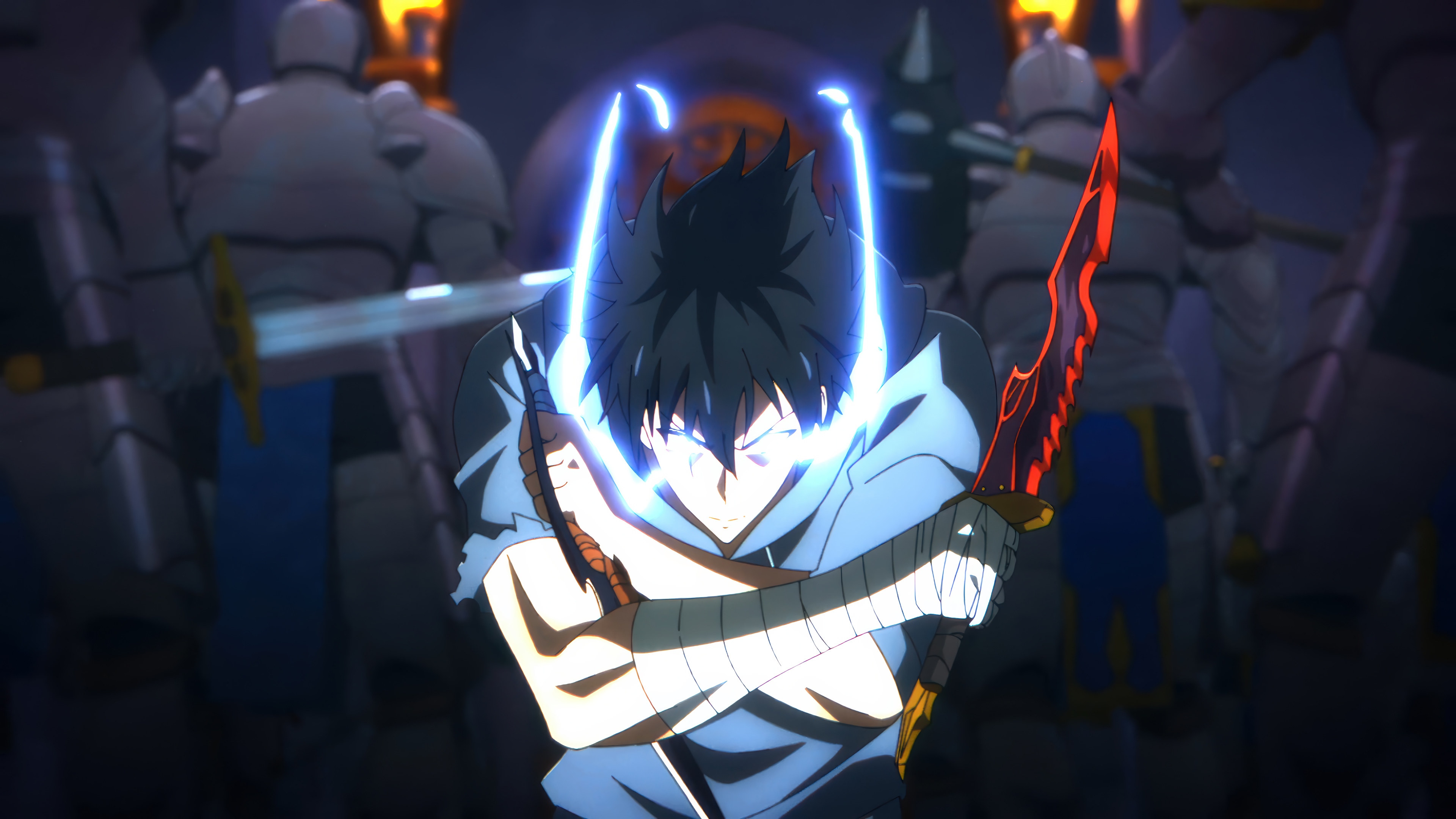 Sung Jin-Woo with glowing eyes and daggers HD Wallpaper