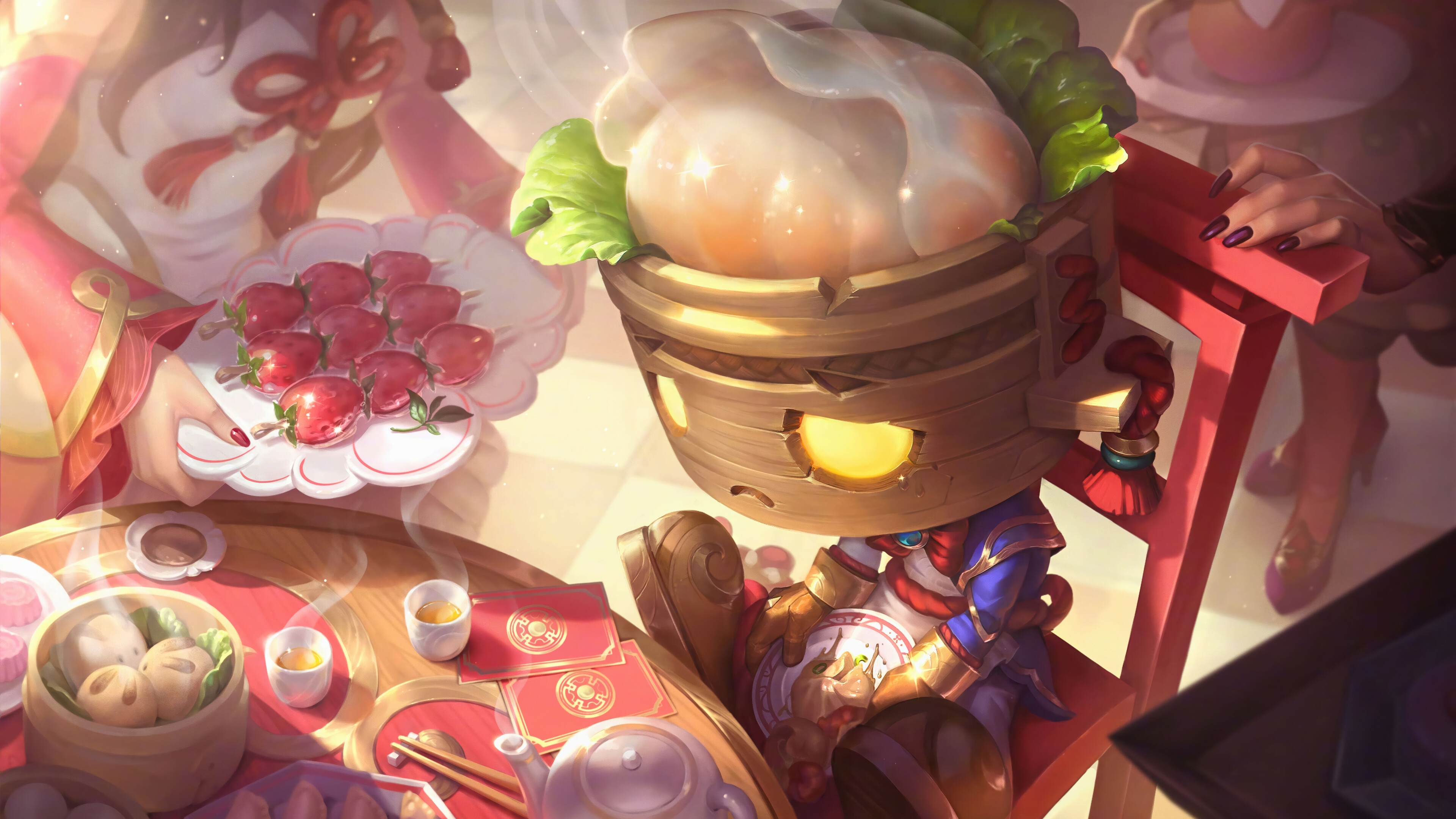 Amumu and friends enjoying a meal in League of Legends 4K HD Wallpaper