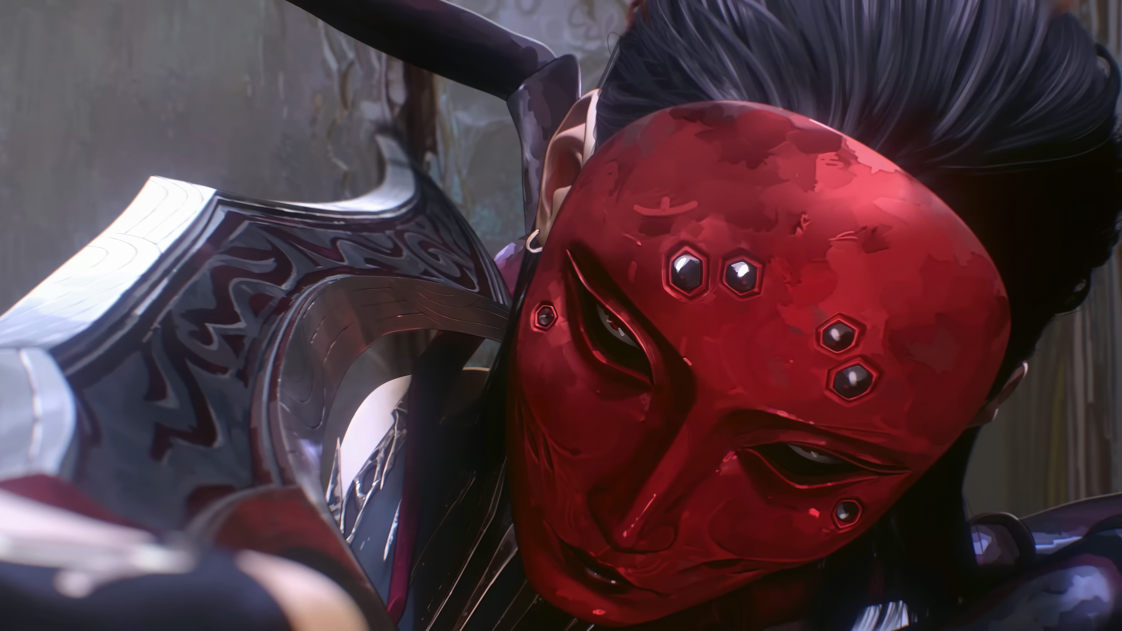Elise in a red mask from League of Legends 4K HD Wallpaper