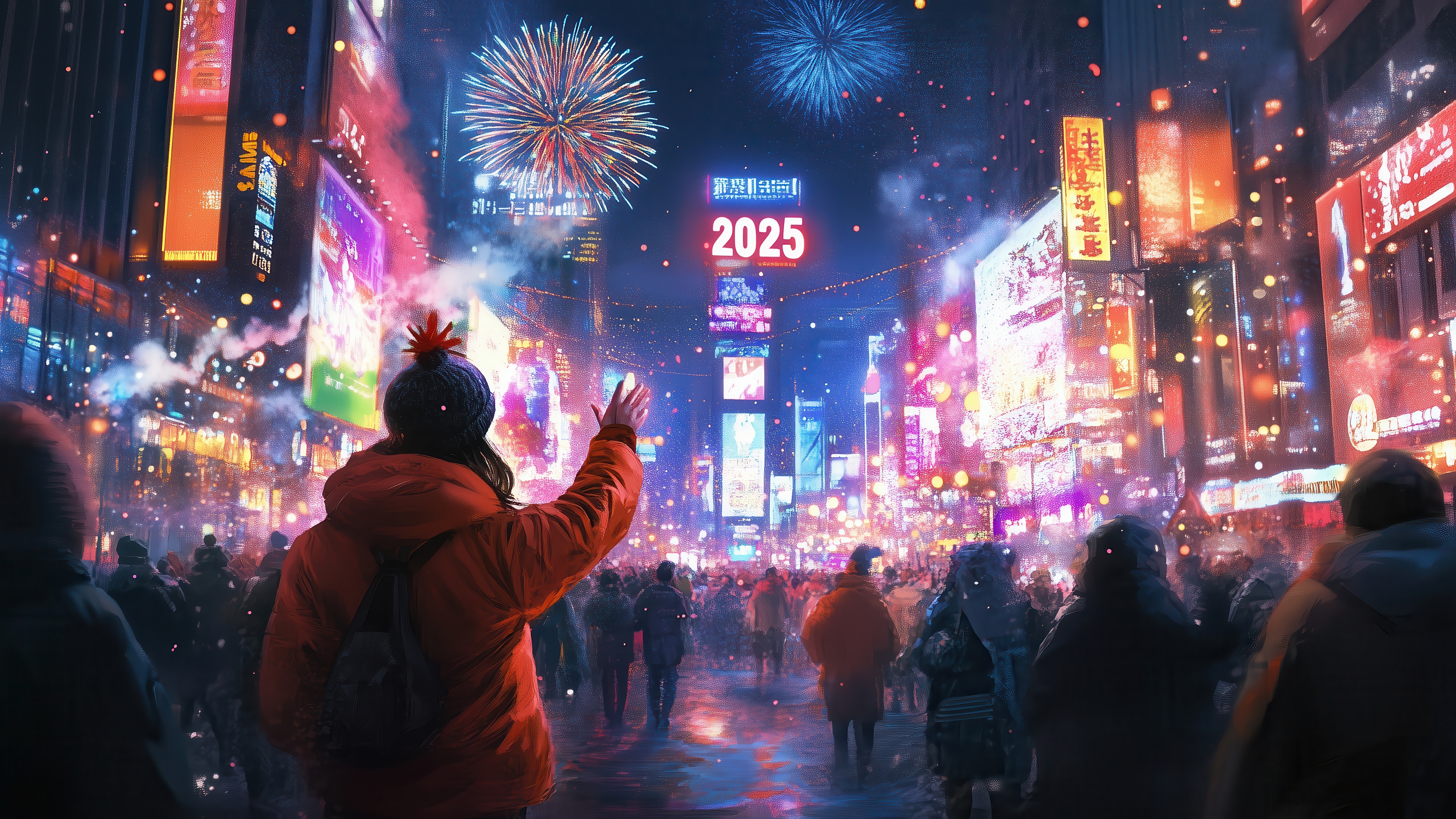 New Year 2025 Celebration with Fireworks in City HD Wallpaper