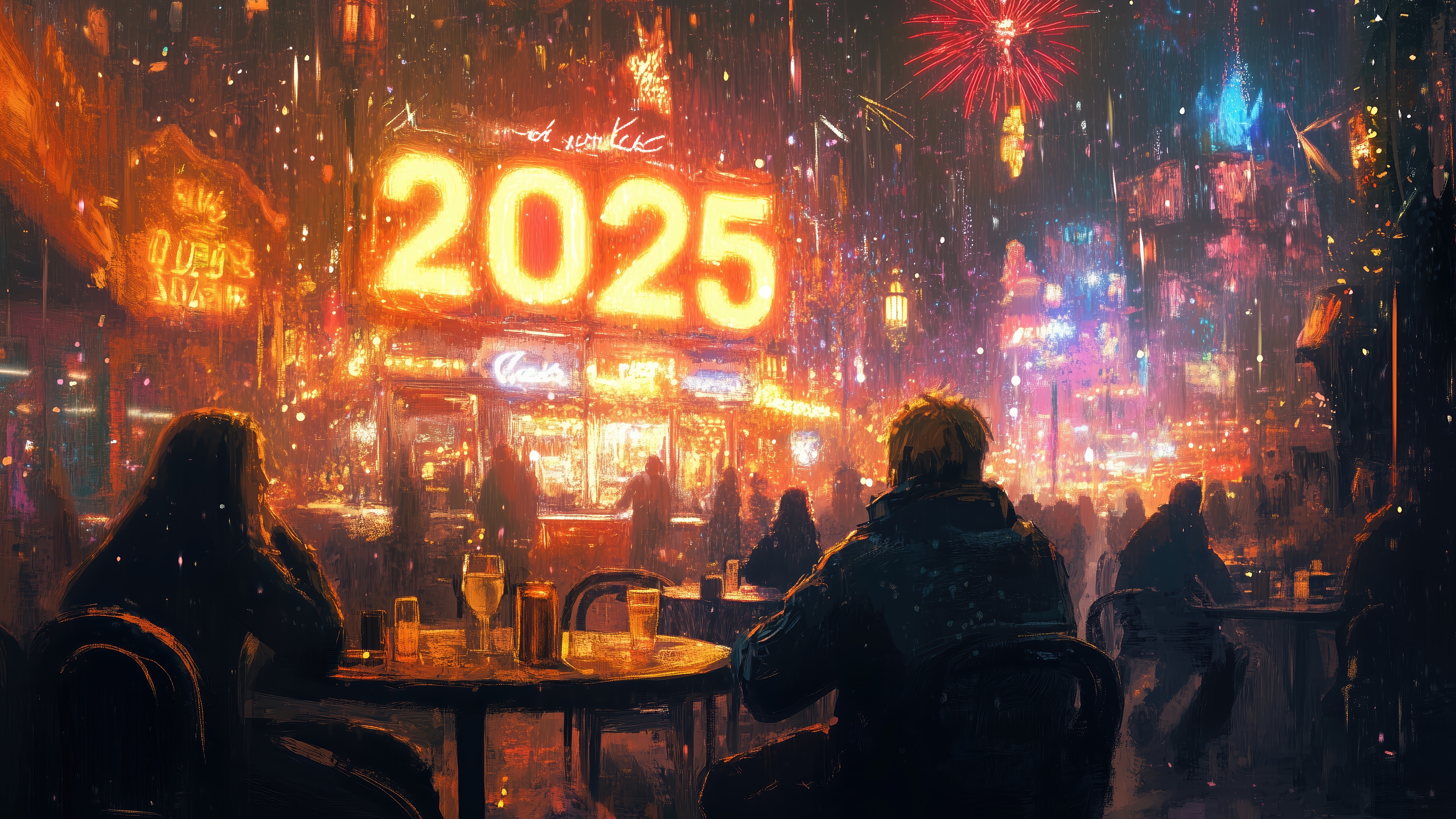 2025 New Year's Eve Celebration in a Pub 4K HD Wallpaper