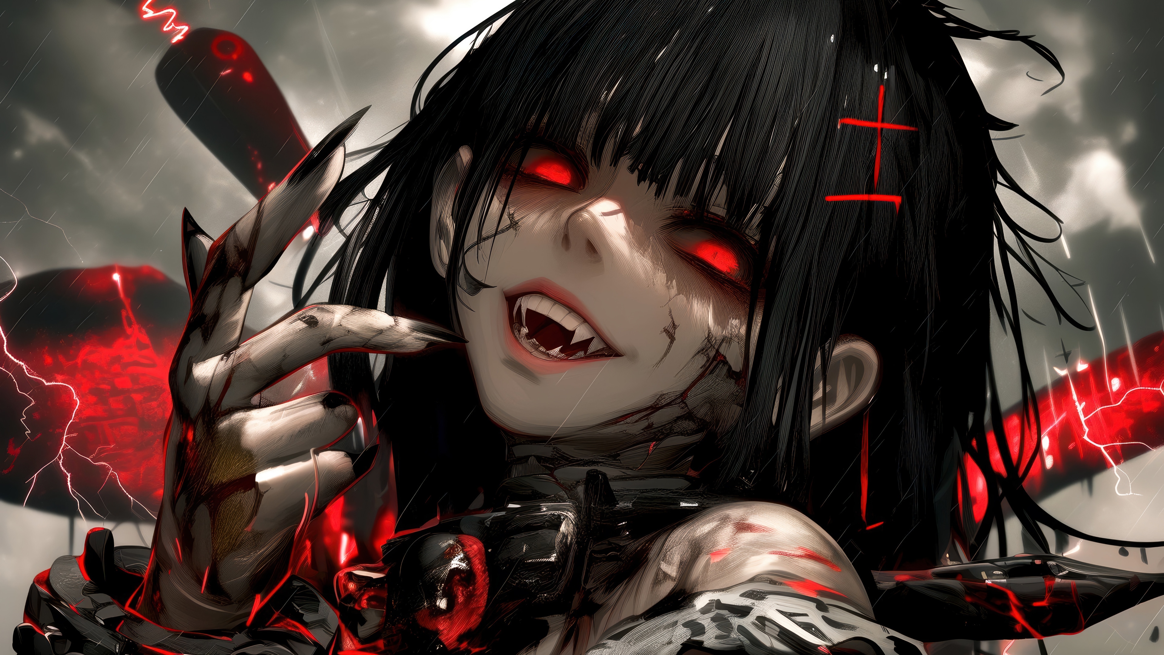Anime Vampire Girl with Red Eyes 4K HD Wallpaper