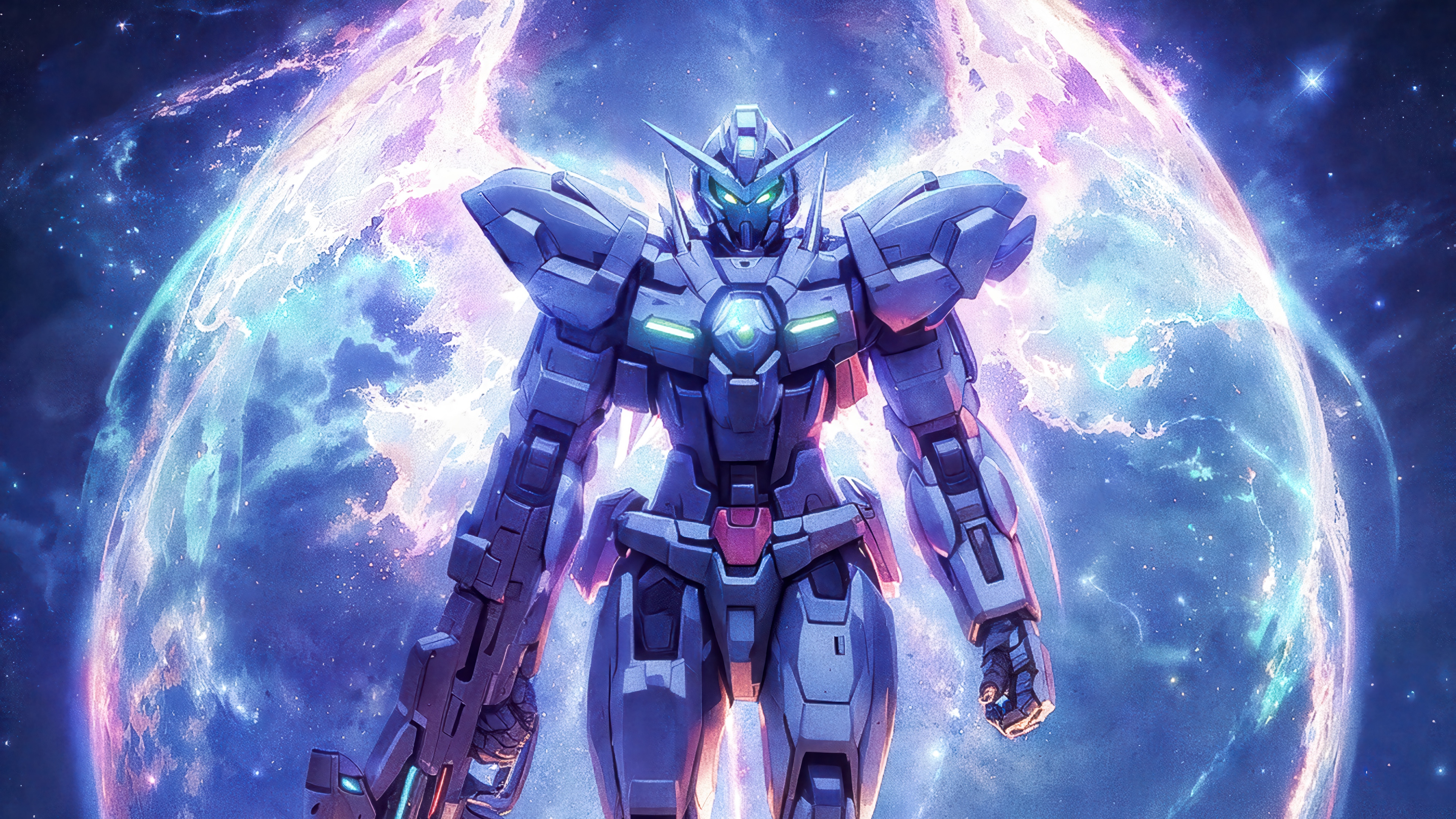 Gundam 00 with Wings in Space 4K HD Wallpaper