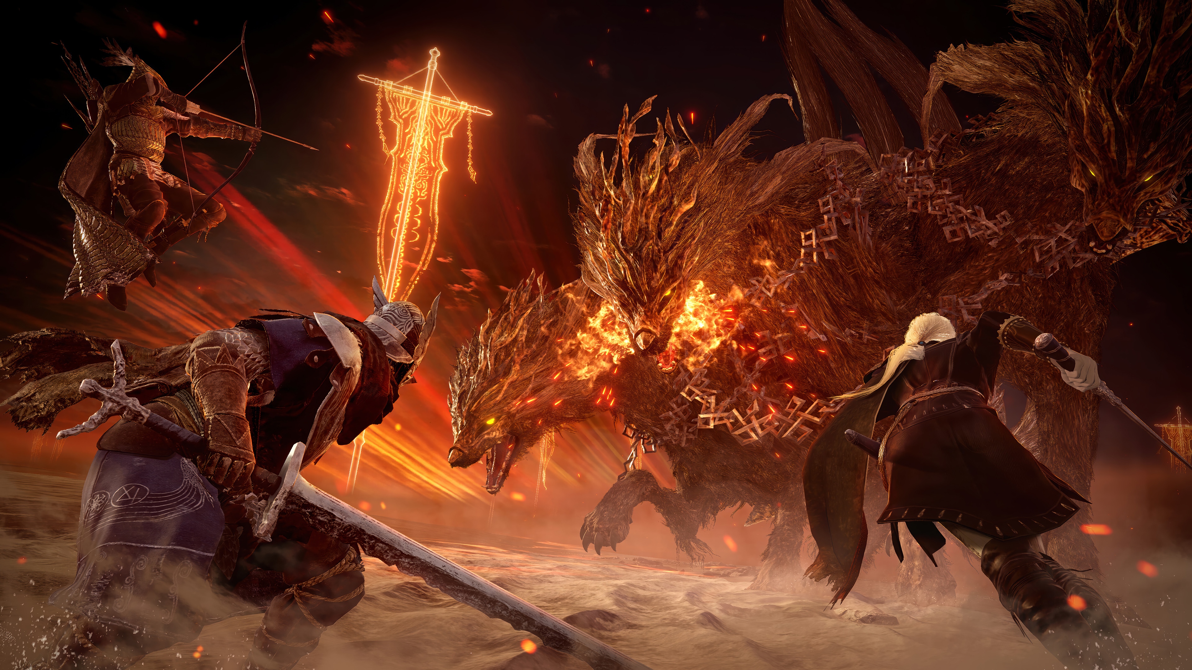 Elden Ring Boss Fight with Dragon and Warriors 4K HD Wallpaper
