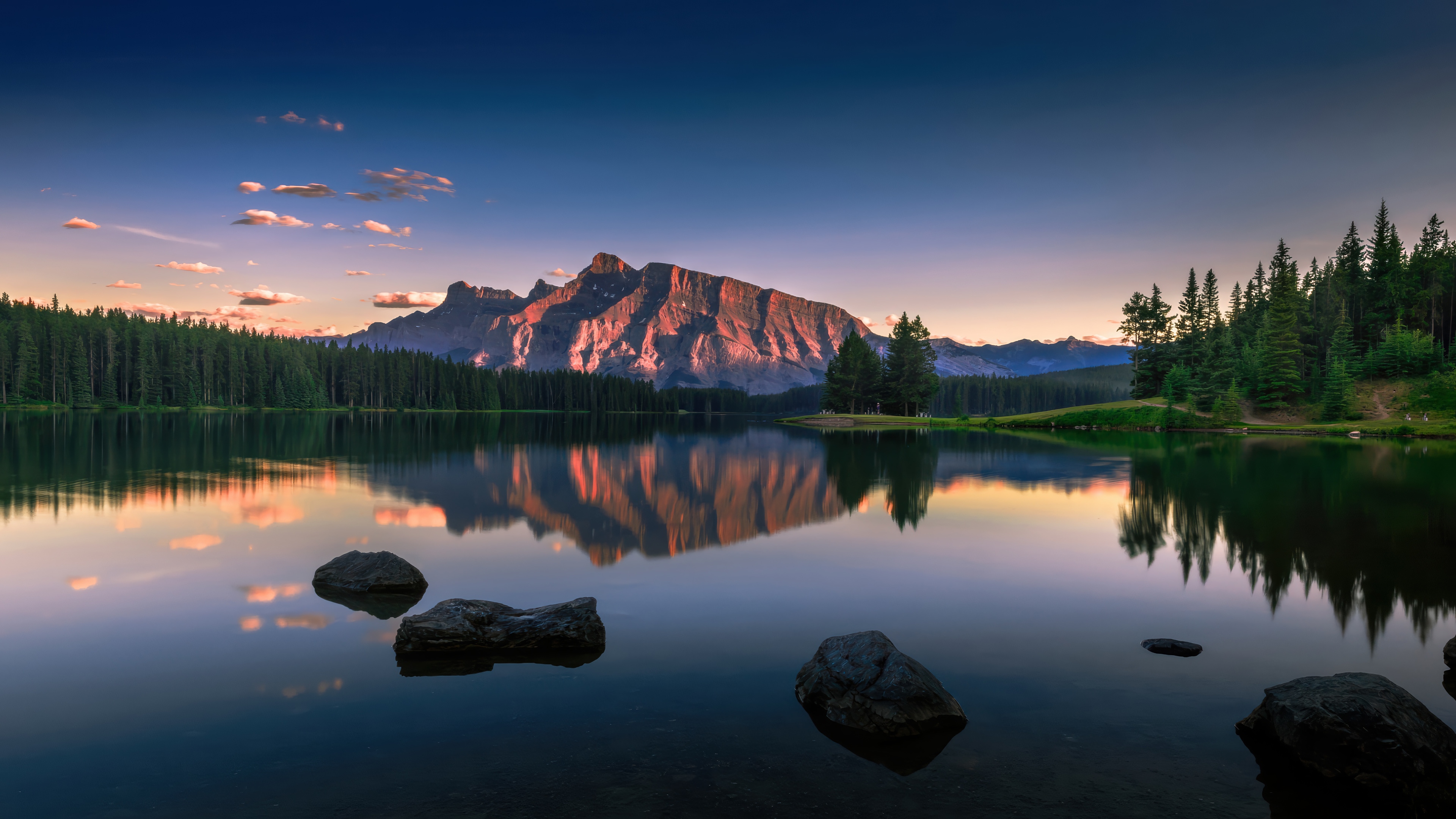 Lake Reflection of Mountain and Forest at Sunset 4K HD Wallpaper