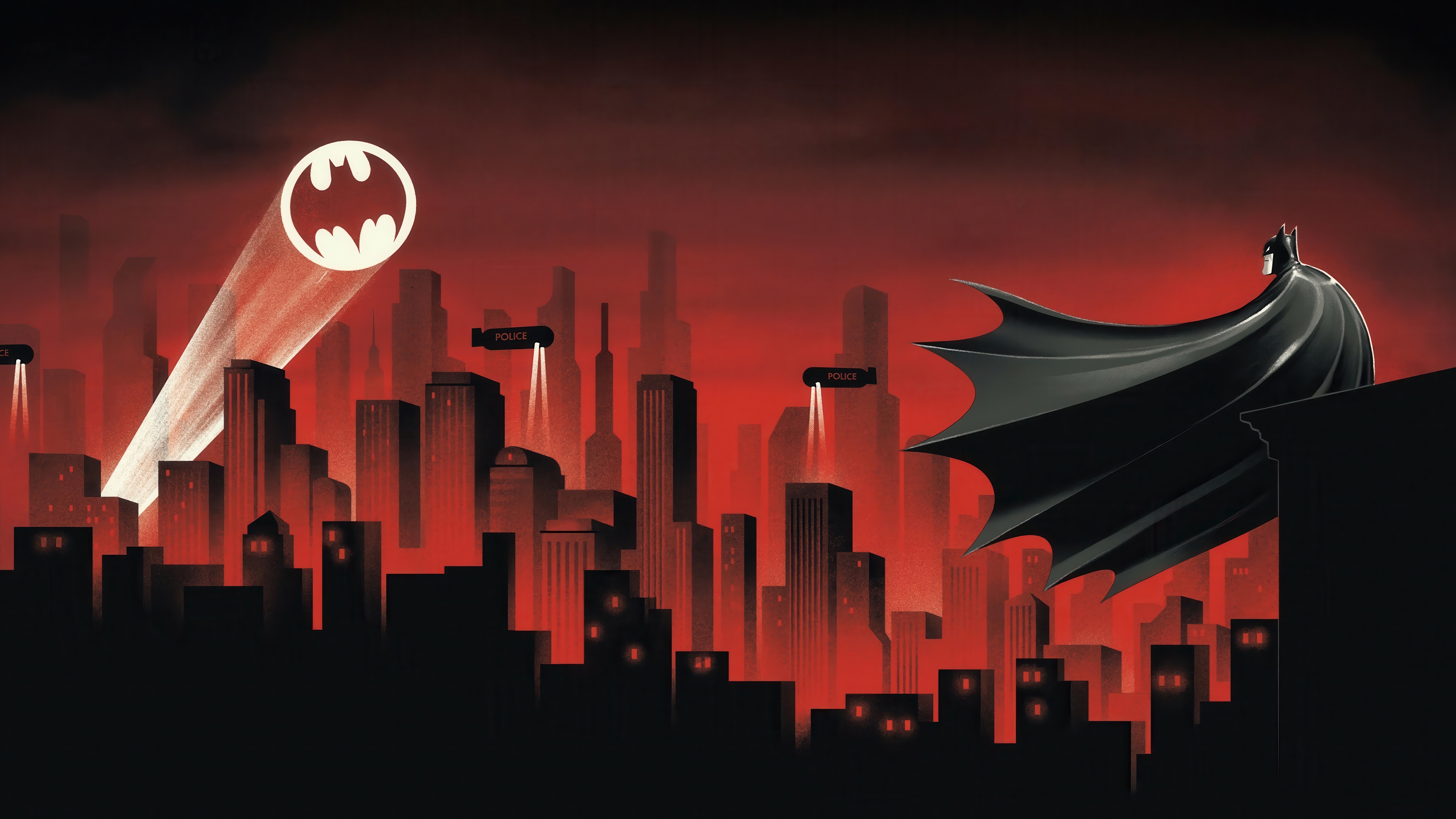 Batman and Bat Signal over Gotham City 4K HD Wallpaper