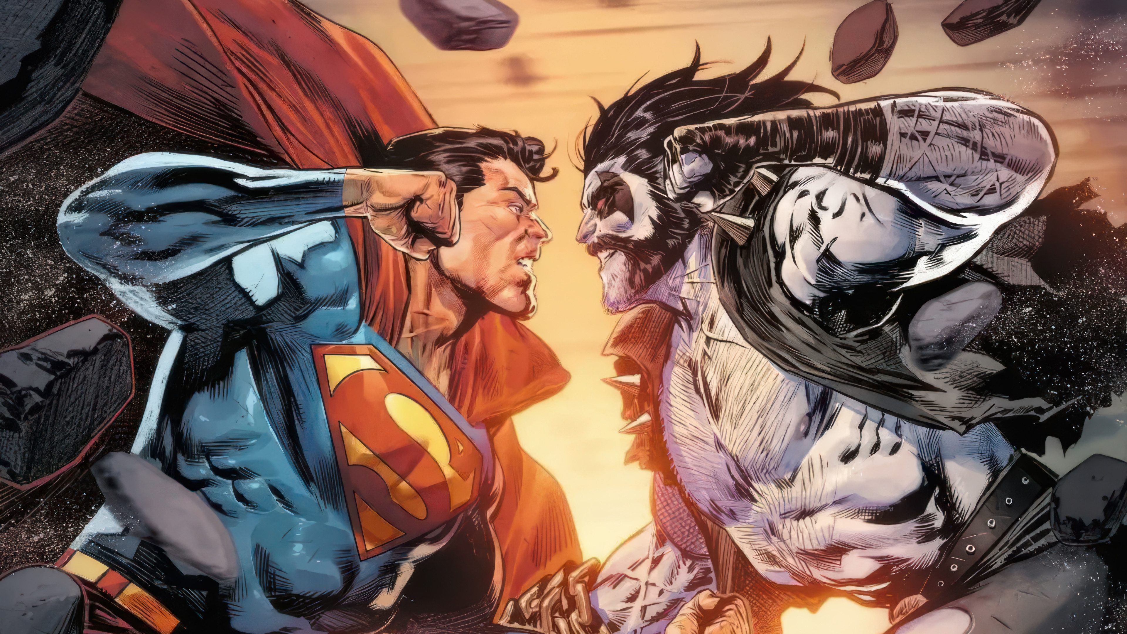 Superman and Lobo Fighting 4K HD Wallpaper