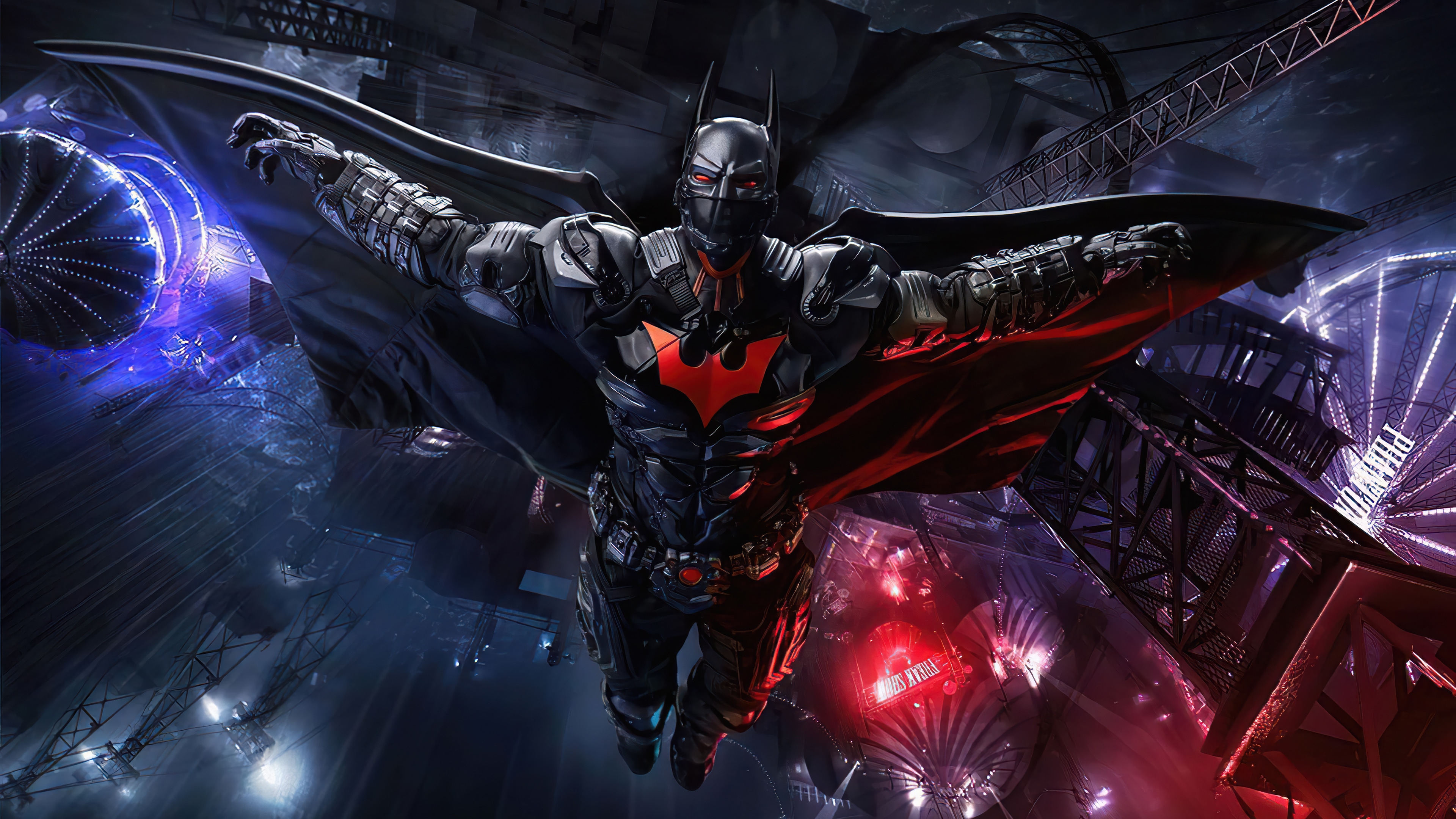 Batman Beyond Flying Over Gotham City 4K HD Wallpaper