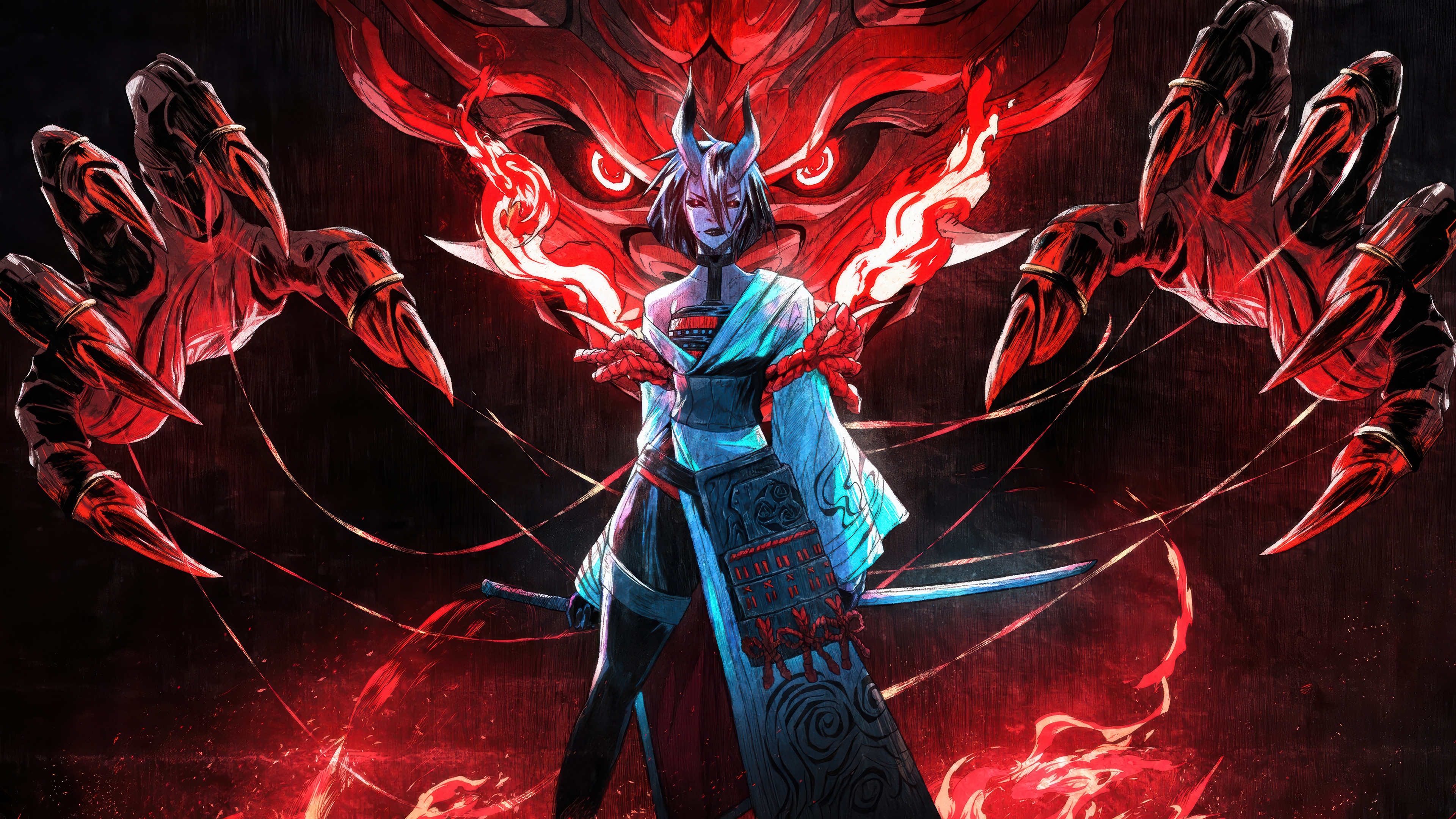 Fortnite Oni with Red Demon Background 4K HD Wallpaper