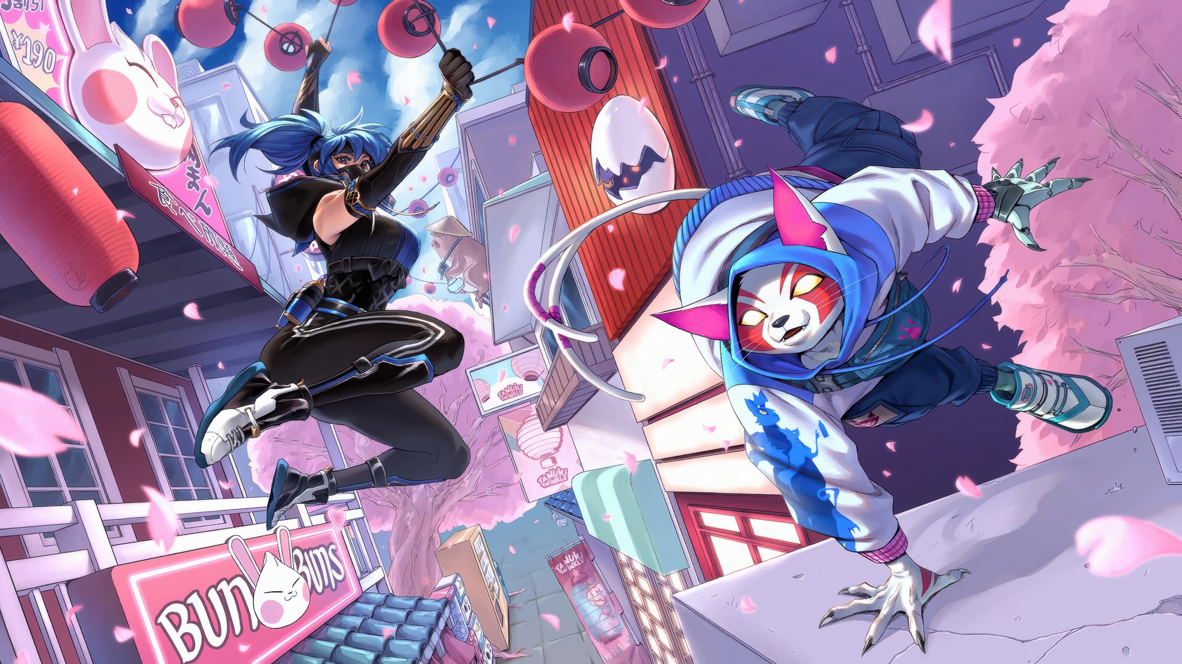 Fortnite characters in a Japanese-inspired city HD Wallpaper