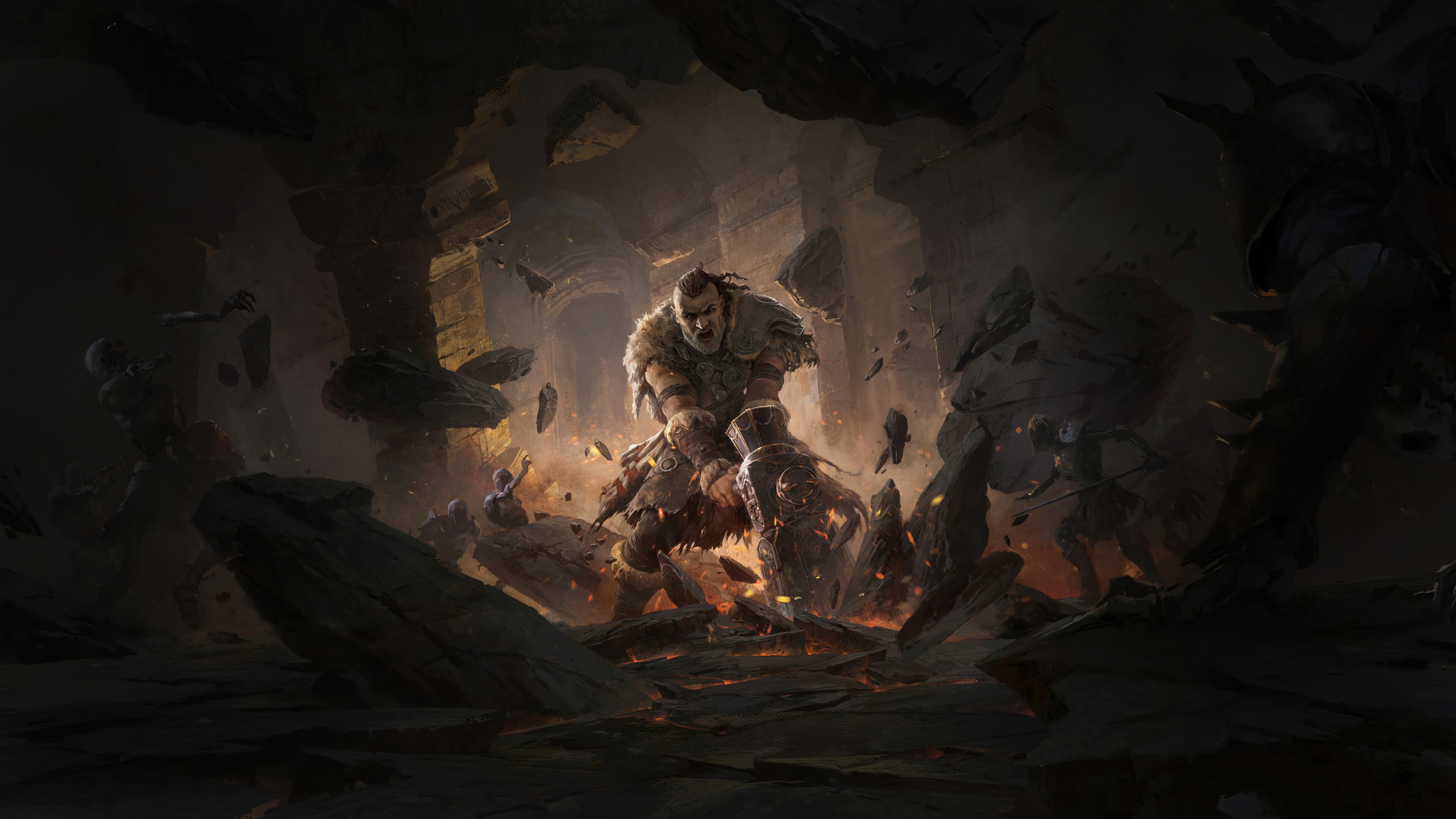 Path of Exile 2 Viking Battle in Cave HD Wallpaper