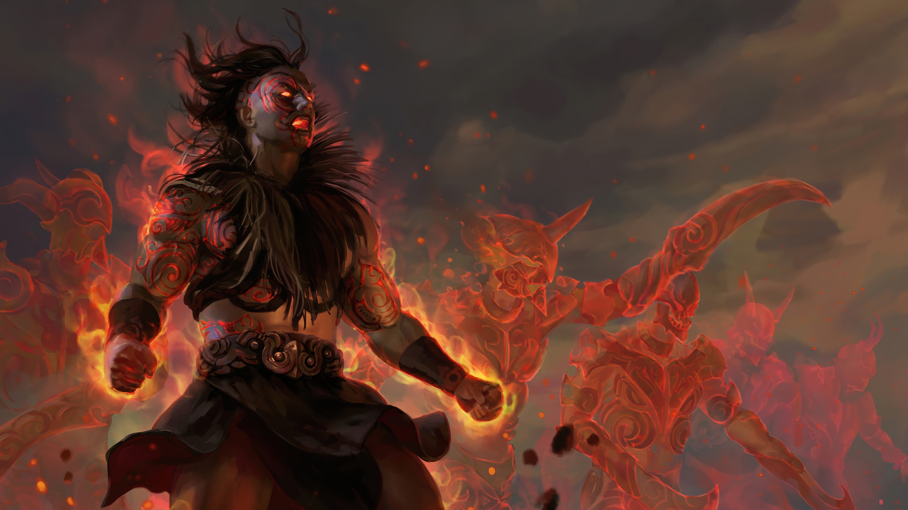 Path of Exile 2 4K: Fiery Warrior and Elemental Beings HD Wallpaper