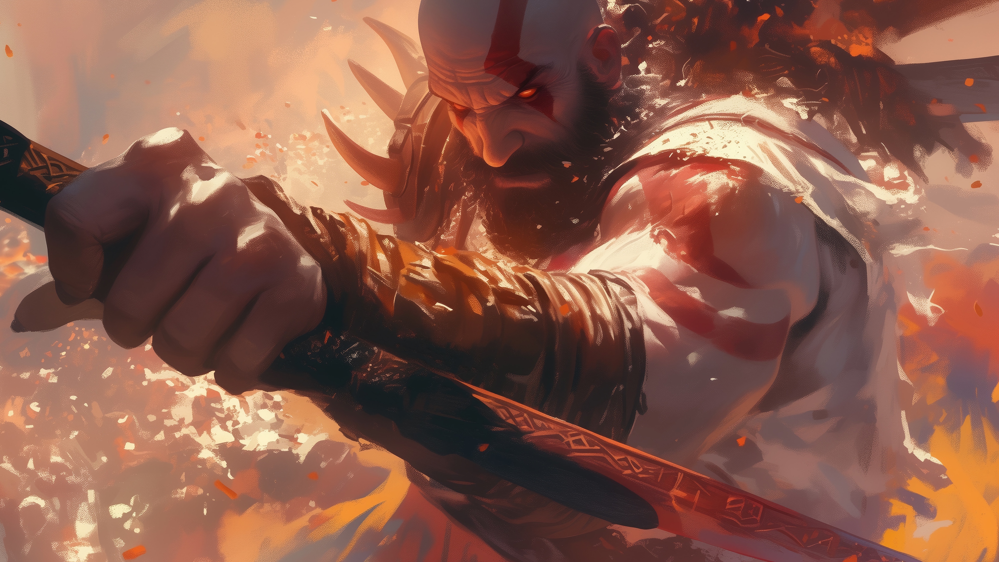 Kratos from God of War holding a sword HD Wallpaper