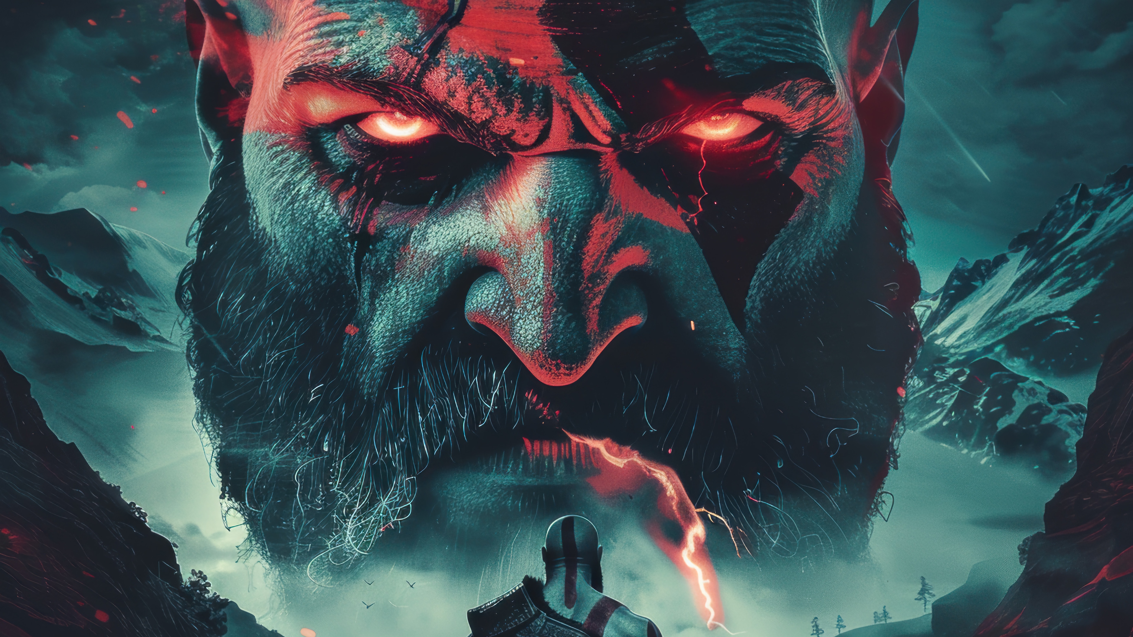 Kratos and Giant Face in God of War 4K HD Wallpaper