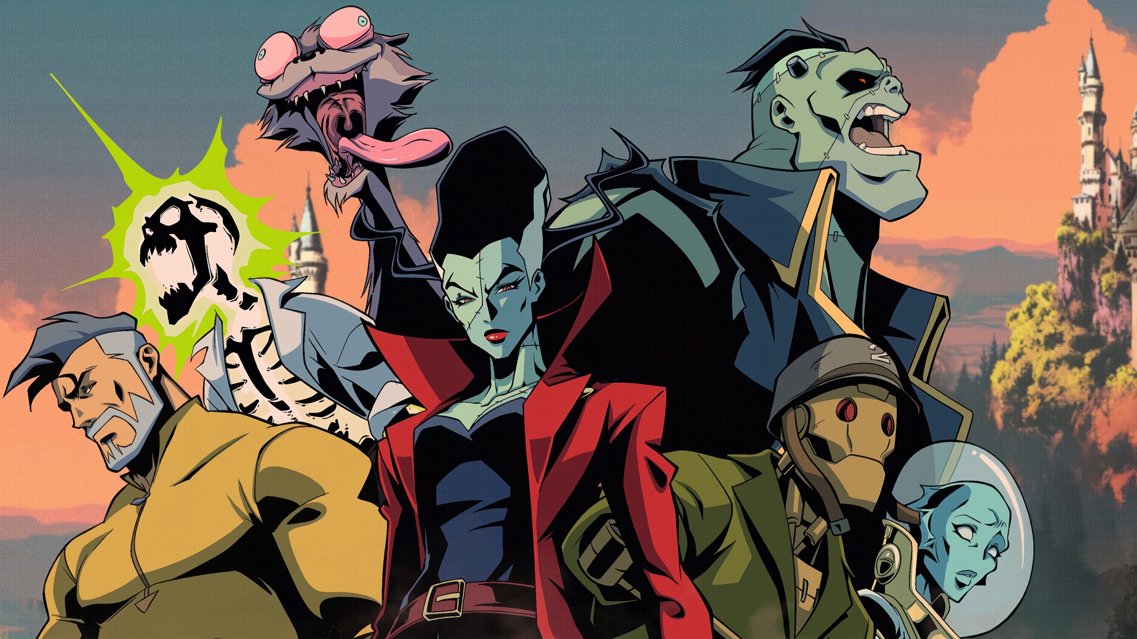 Creature Commandos characters in front of a castle HD Wallpaper