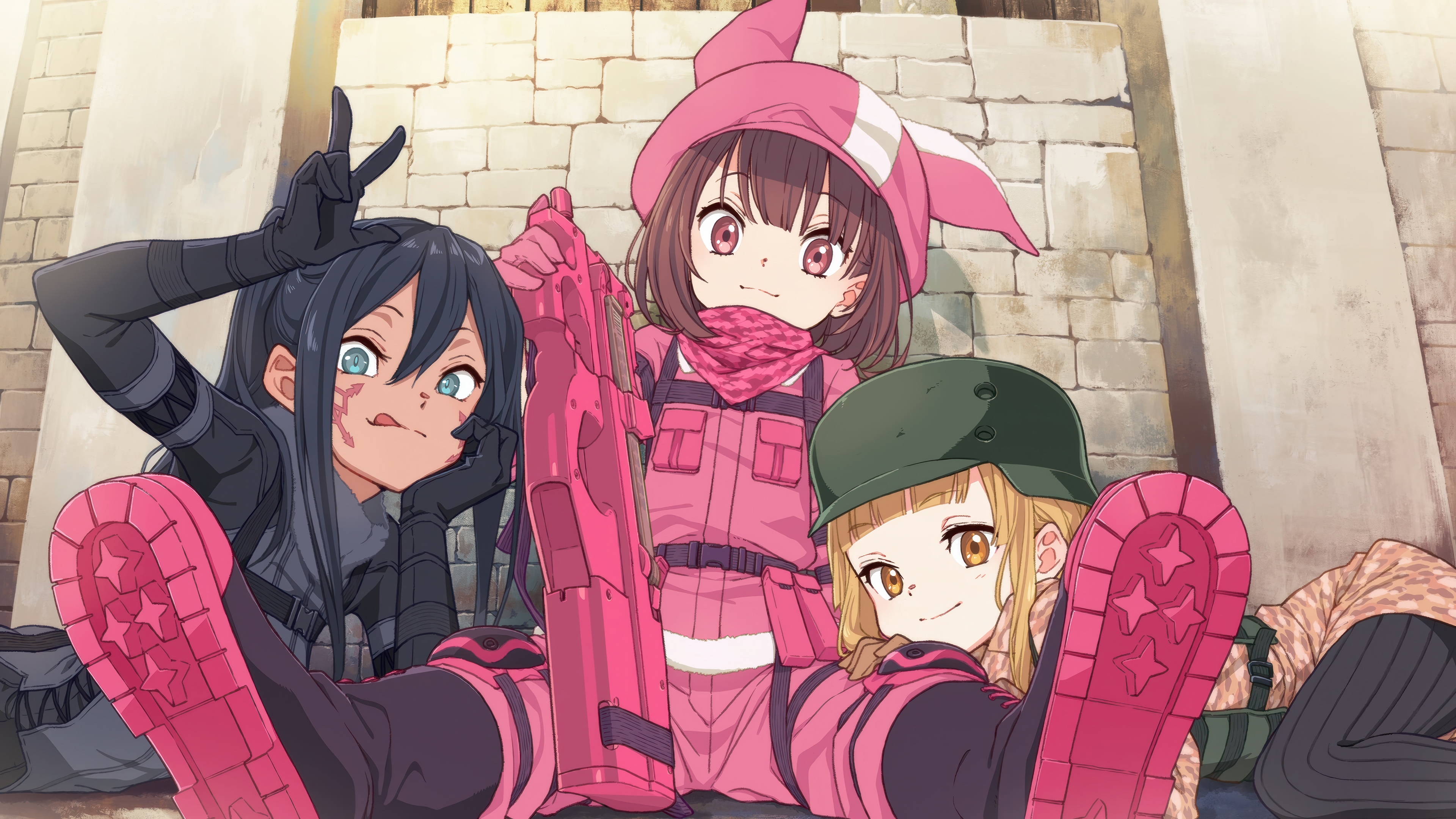 Gun Gale Online: Llenn, Pitohui, and Fukaziroh HD Wallpaper