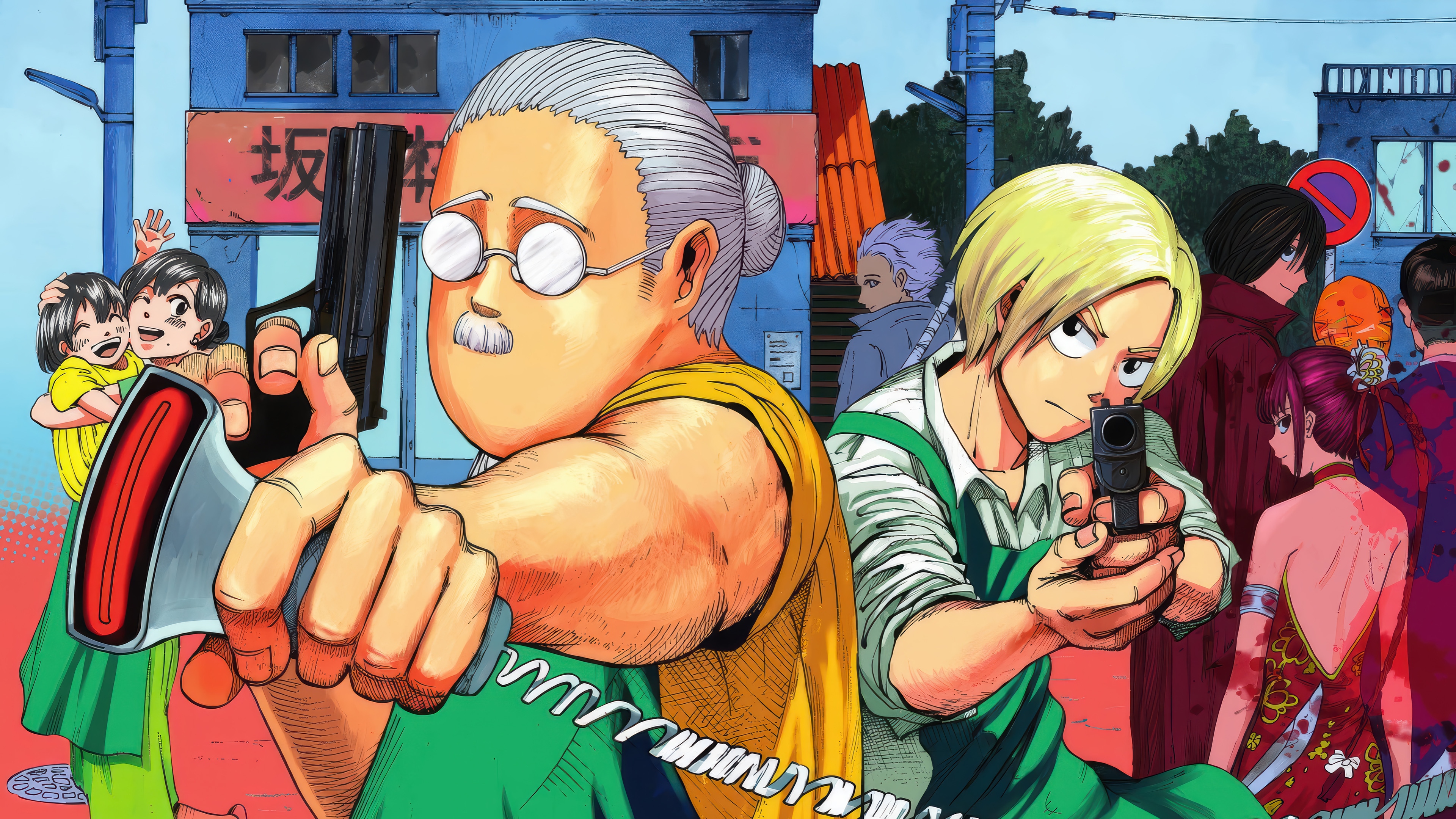Sakamoto Days: Taro Sakamoto and Shin Asakura with Guns HD Wallpaper