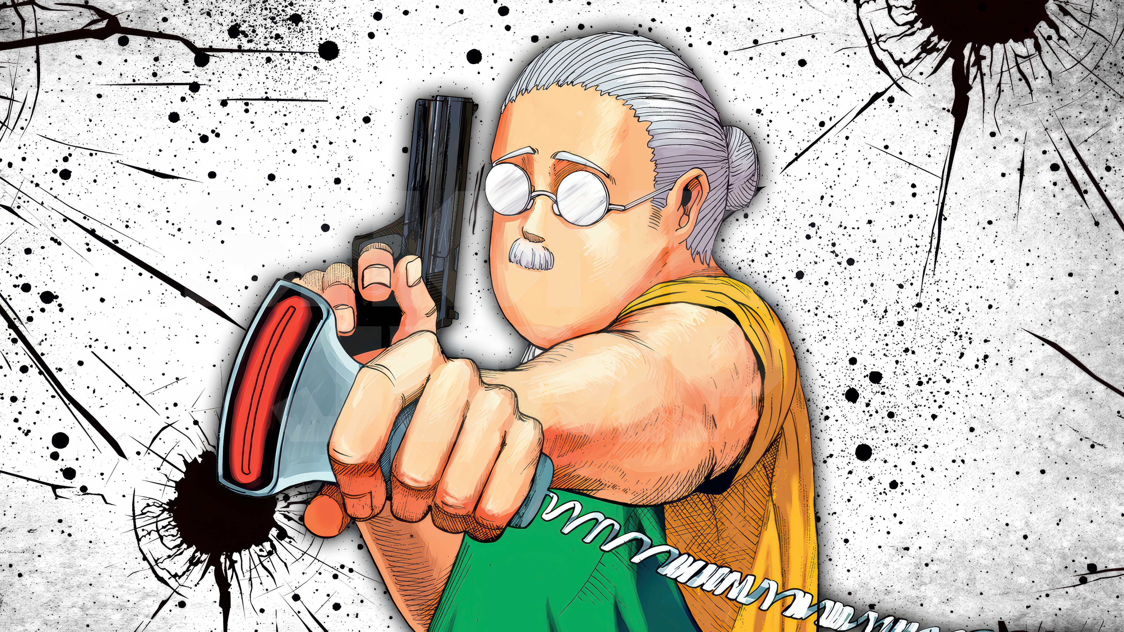 Taro Sakamoto from Sakamoto Days holding a gun HD Wallpaper