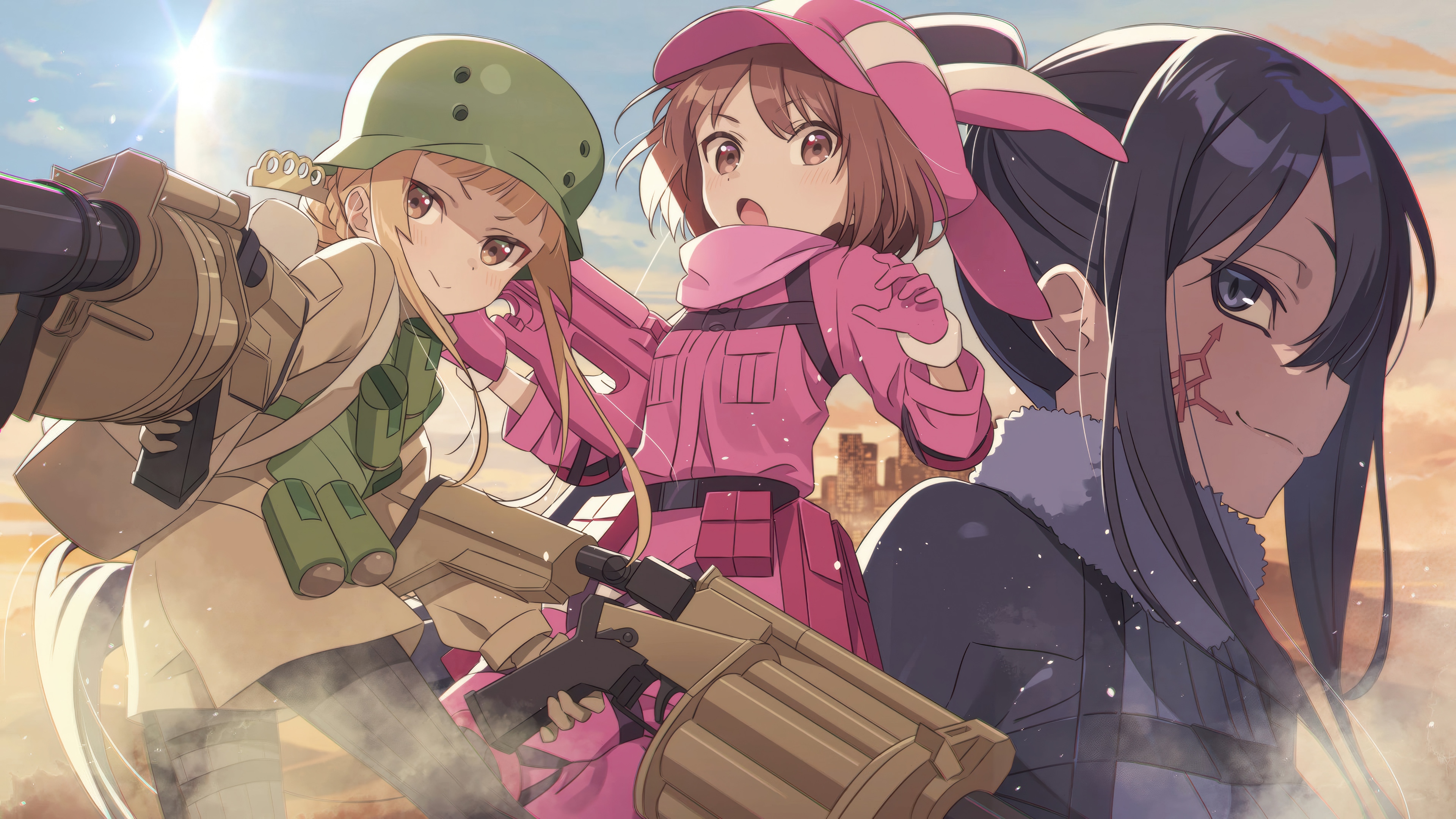 Gun Gale Online: Llenn, Pitohui, and Fukaziroh HD Wallpaper