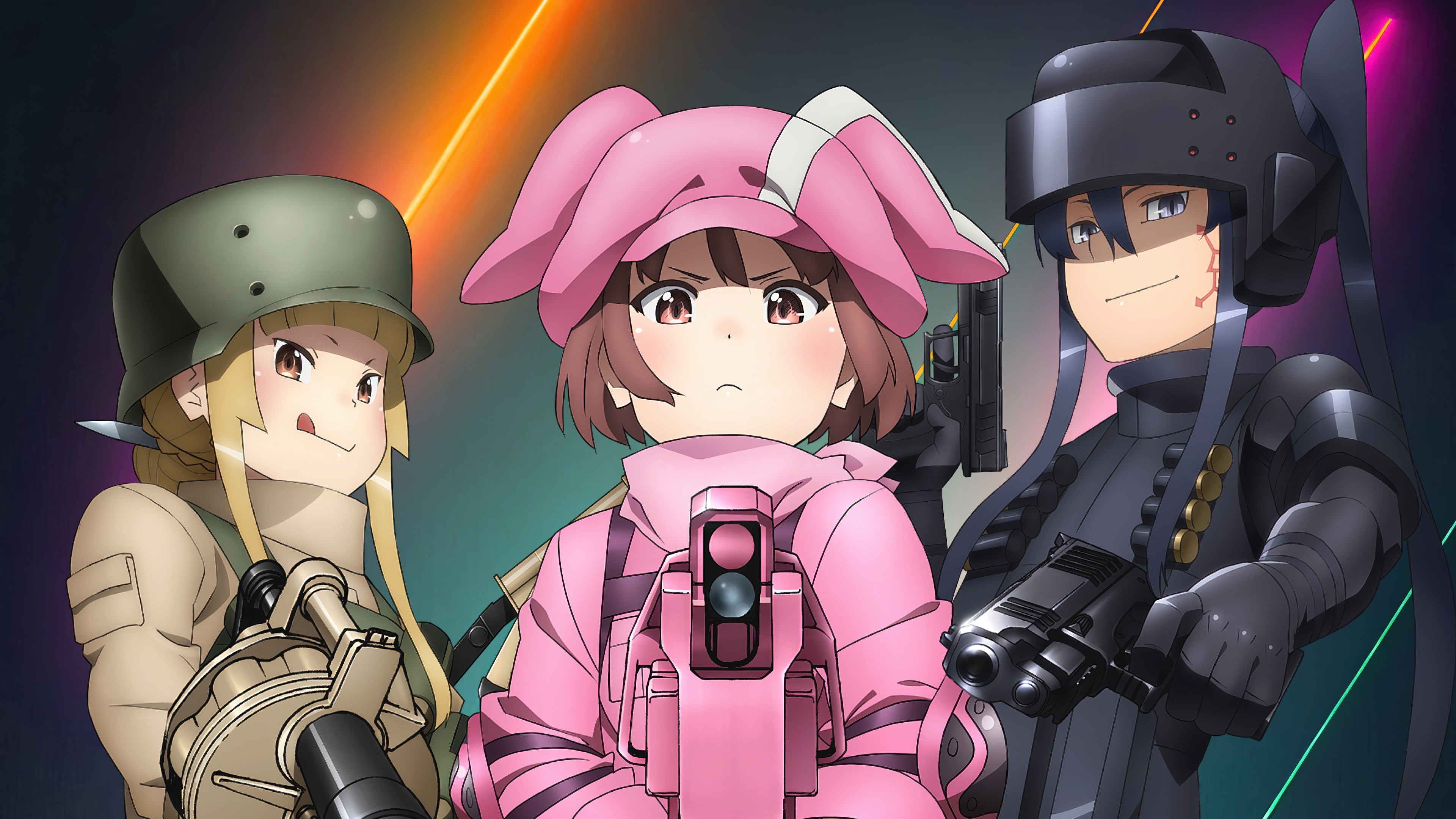 Gun Gale Online: Llenn, Pitohui, and Fukaziroh HD Wallpaper