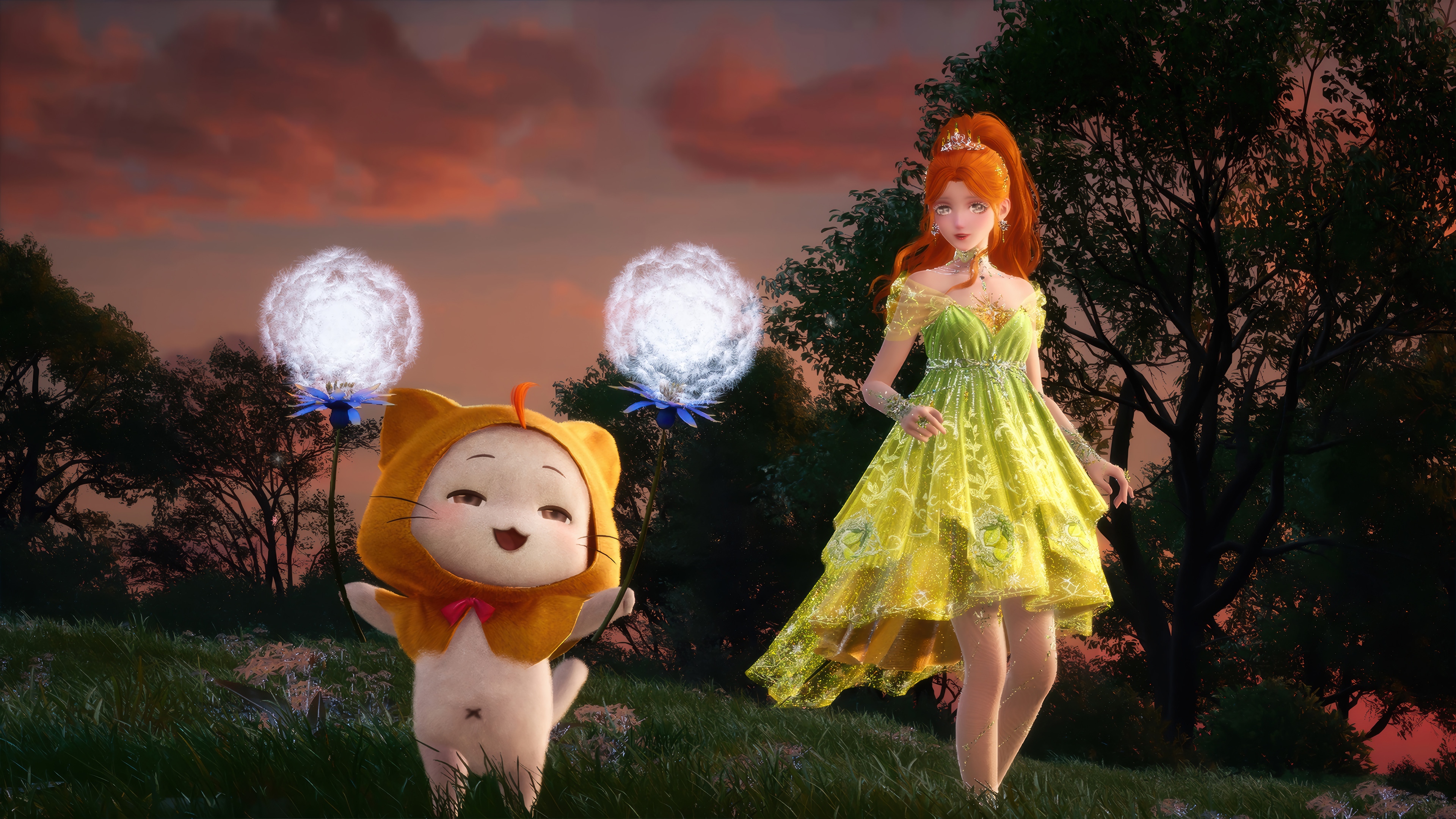 Infinity Nikki: Girl and Cat Pet with Orbs HD Wallpaper