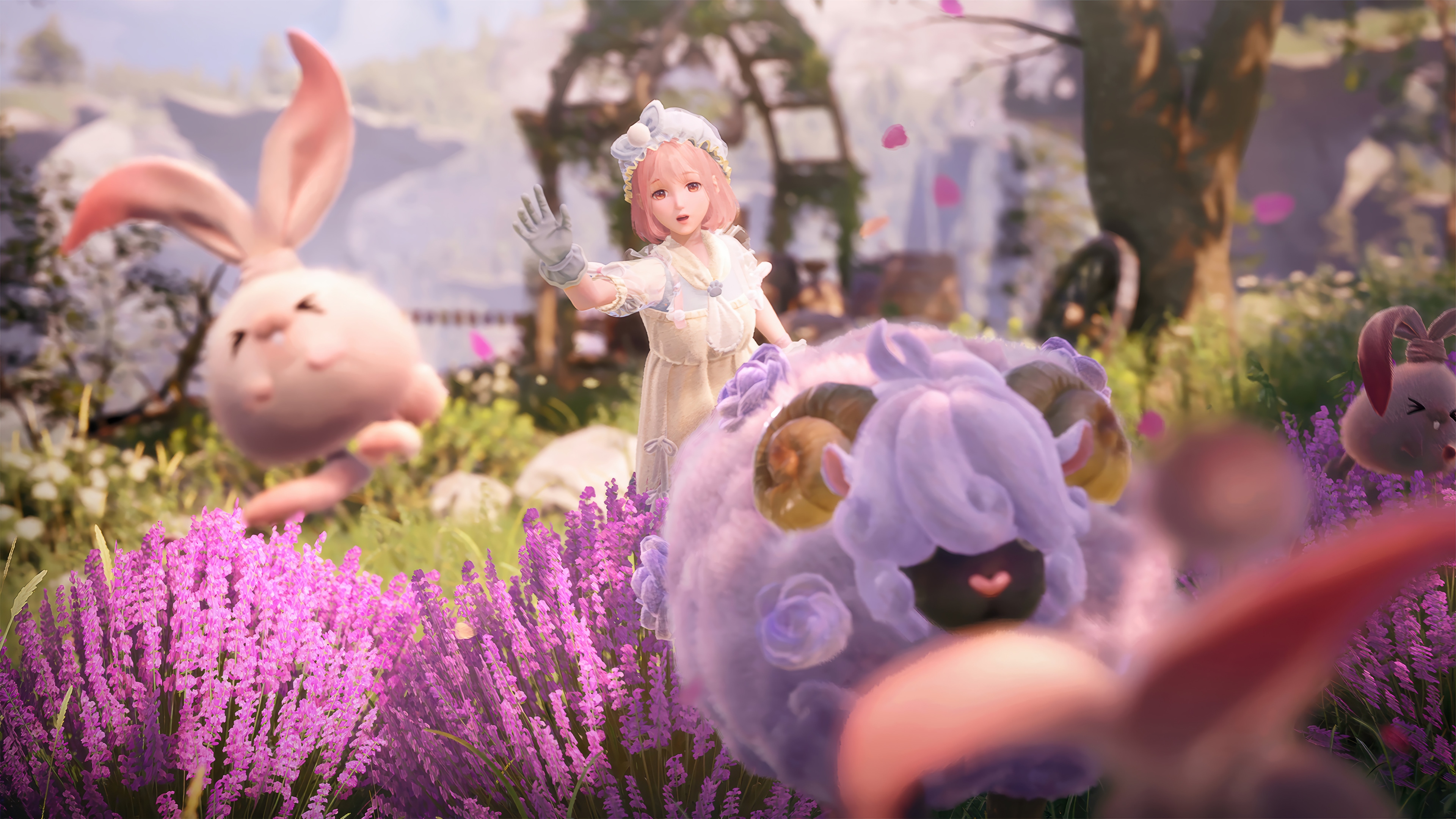 Infinity Nikki: Girl with pets in a field HD Wallpaper