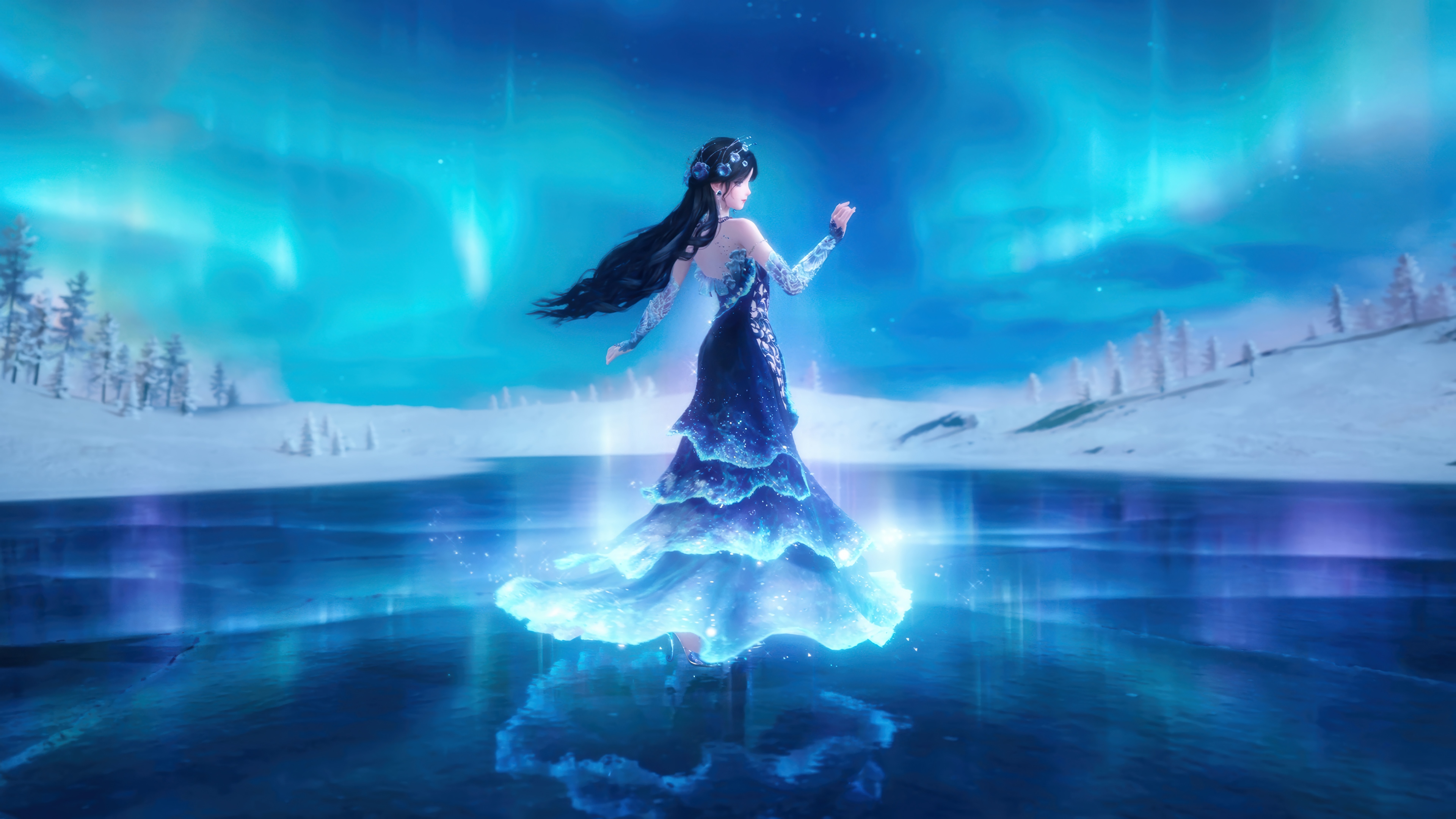 Infinity Nikki 4K Aurora Borealis Scene HD Wallpaper