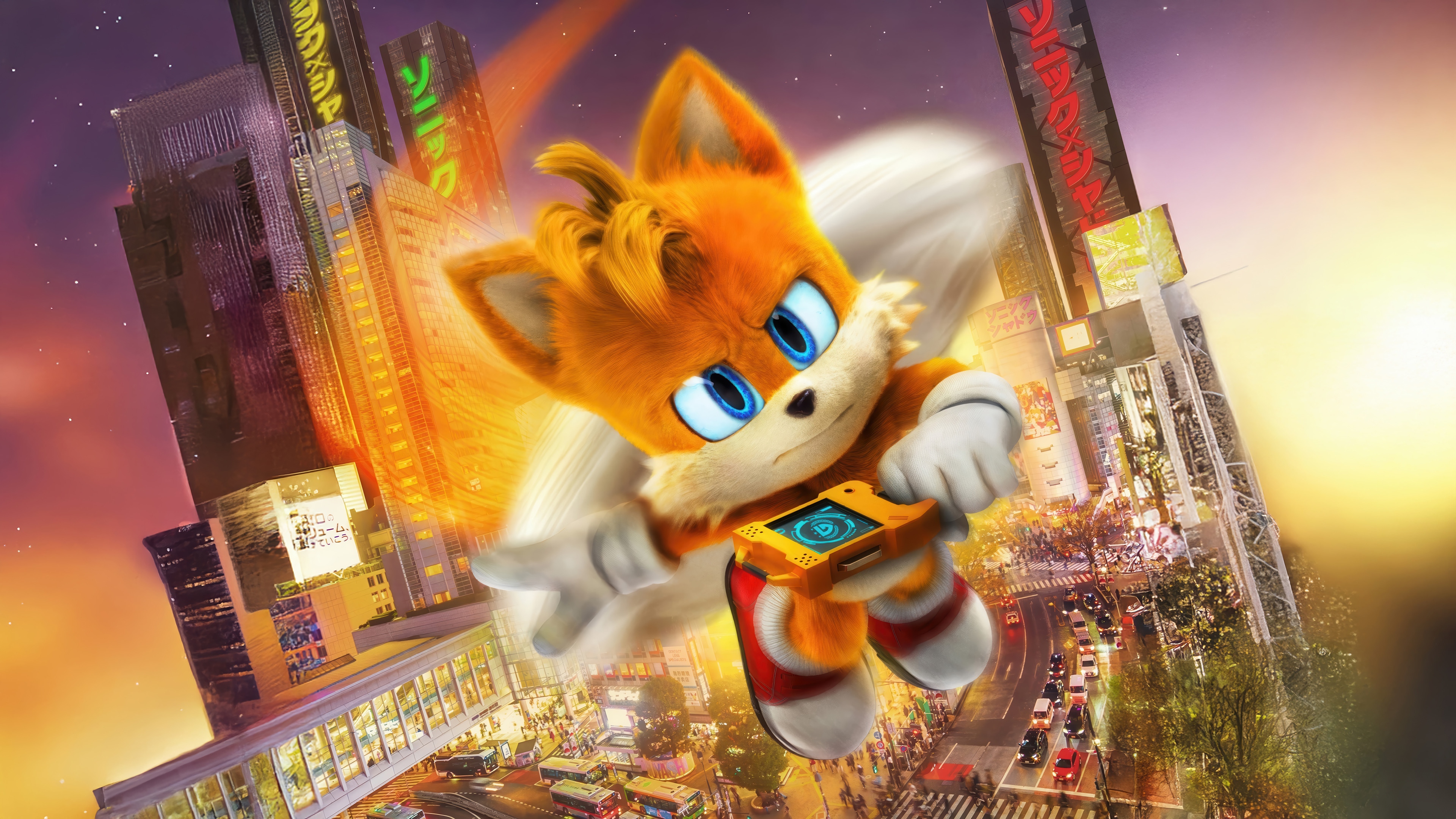 Tails in a futuristic city, Sonic the Hedgehog 3 4K HD Wallpaper