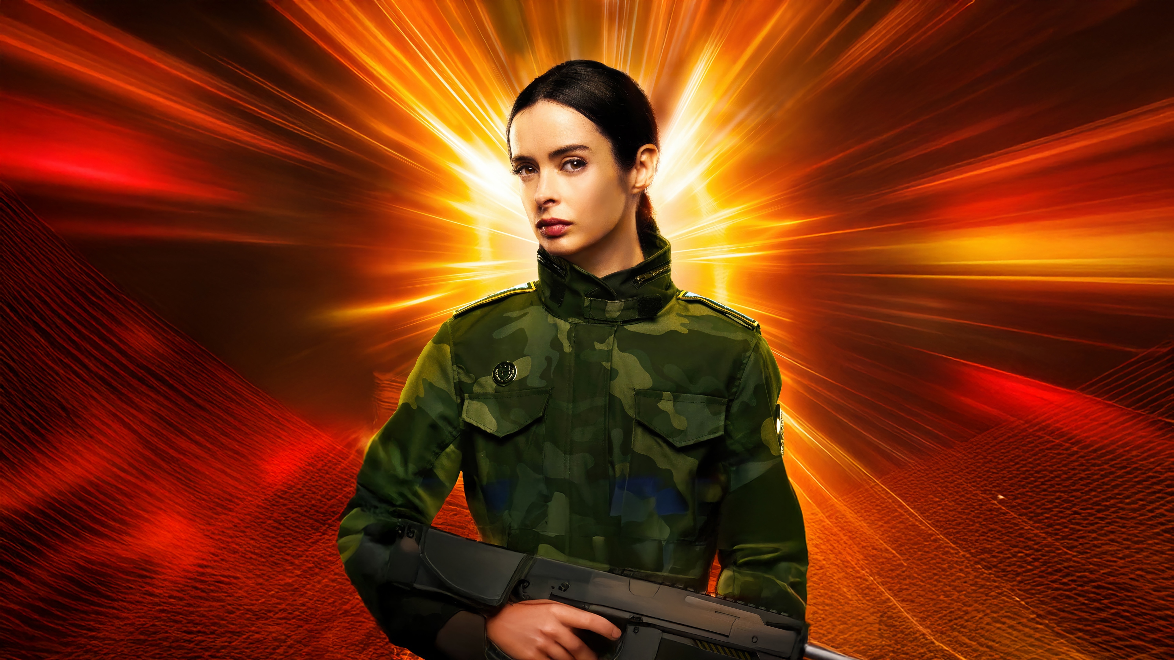 Krysten Ritter in a Military Uniform Holding a Rifle HD Wallpaper