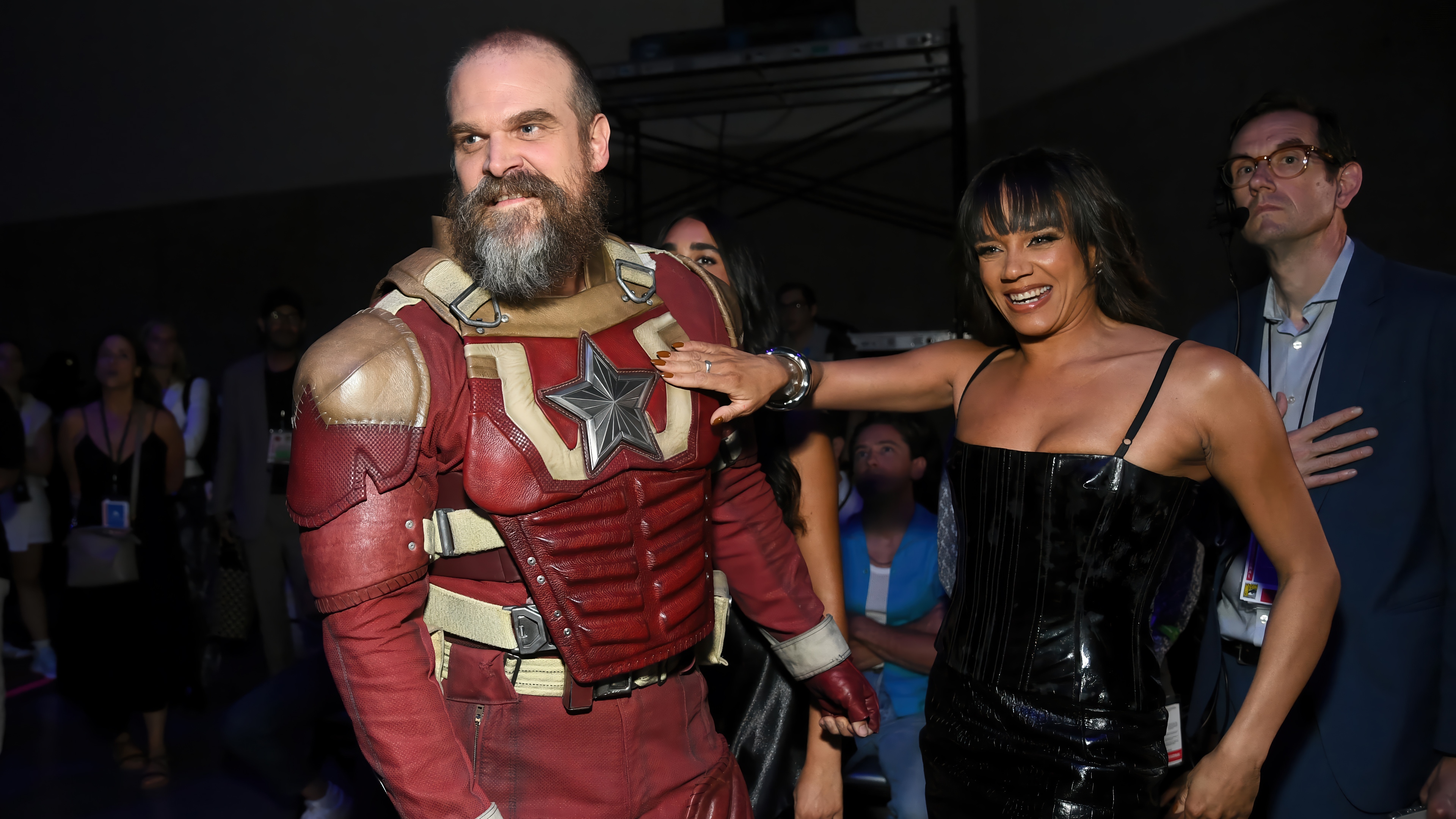 David Harbour and Hannah John-Kamen in Red Guardian costume HD Wallpaper