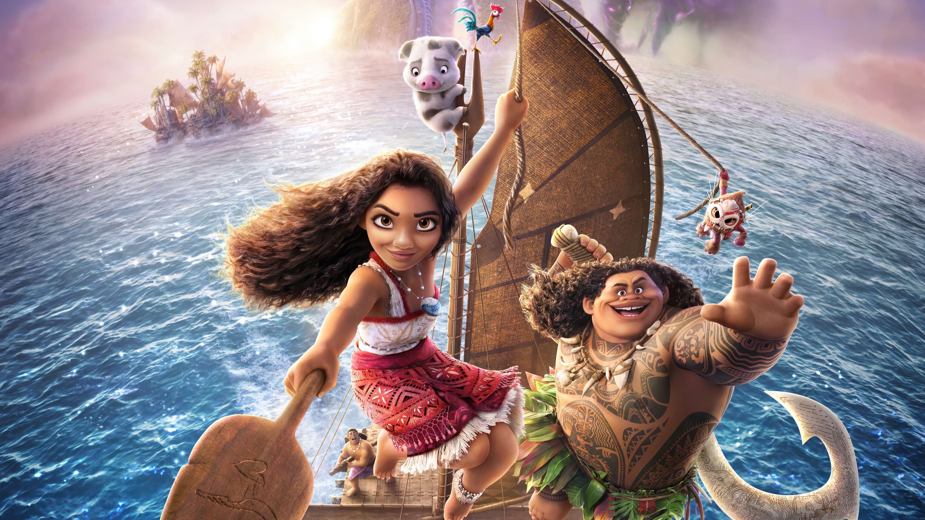 Moana and Maui on a Sailboat 4K HD Wallpaper