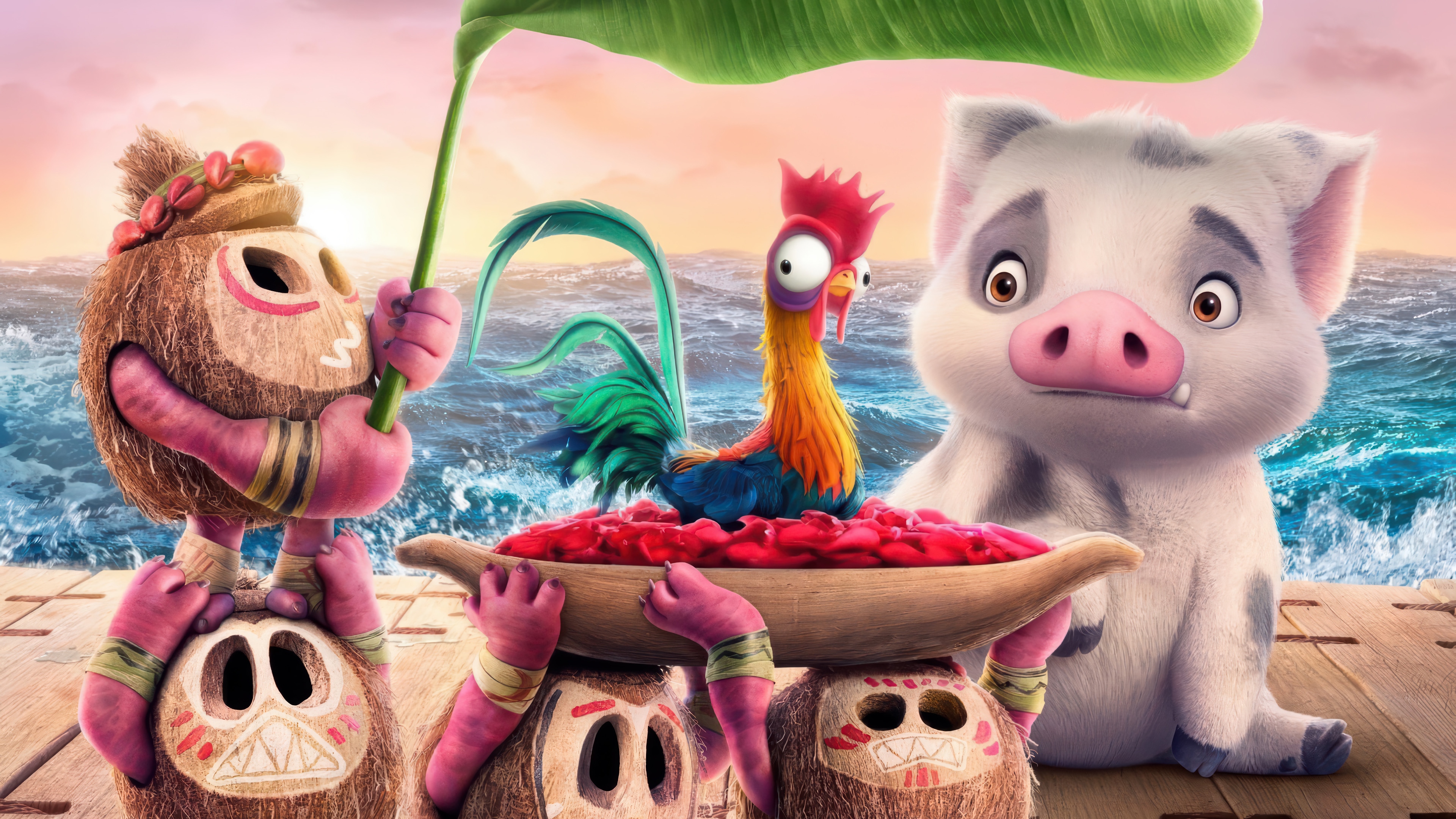 Moana 4K: Heihei the Rooster and Pua the Pig HD Wallpaper