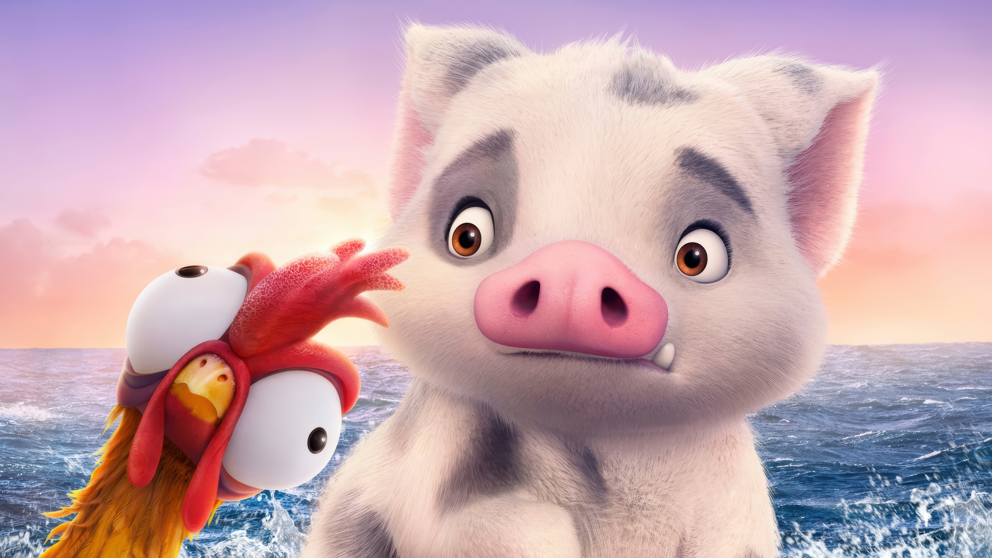 Moana 2: Heihei the Rooster and Pua the Pig HD Wallpaper