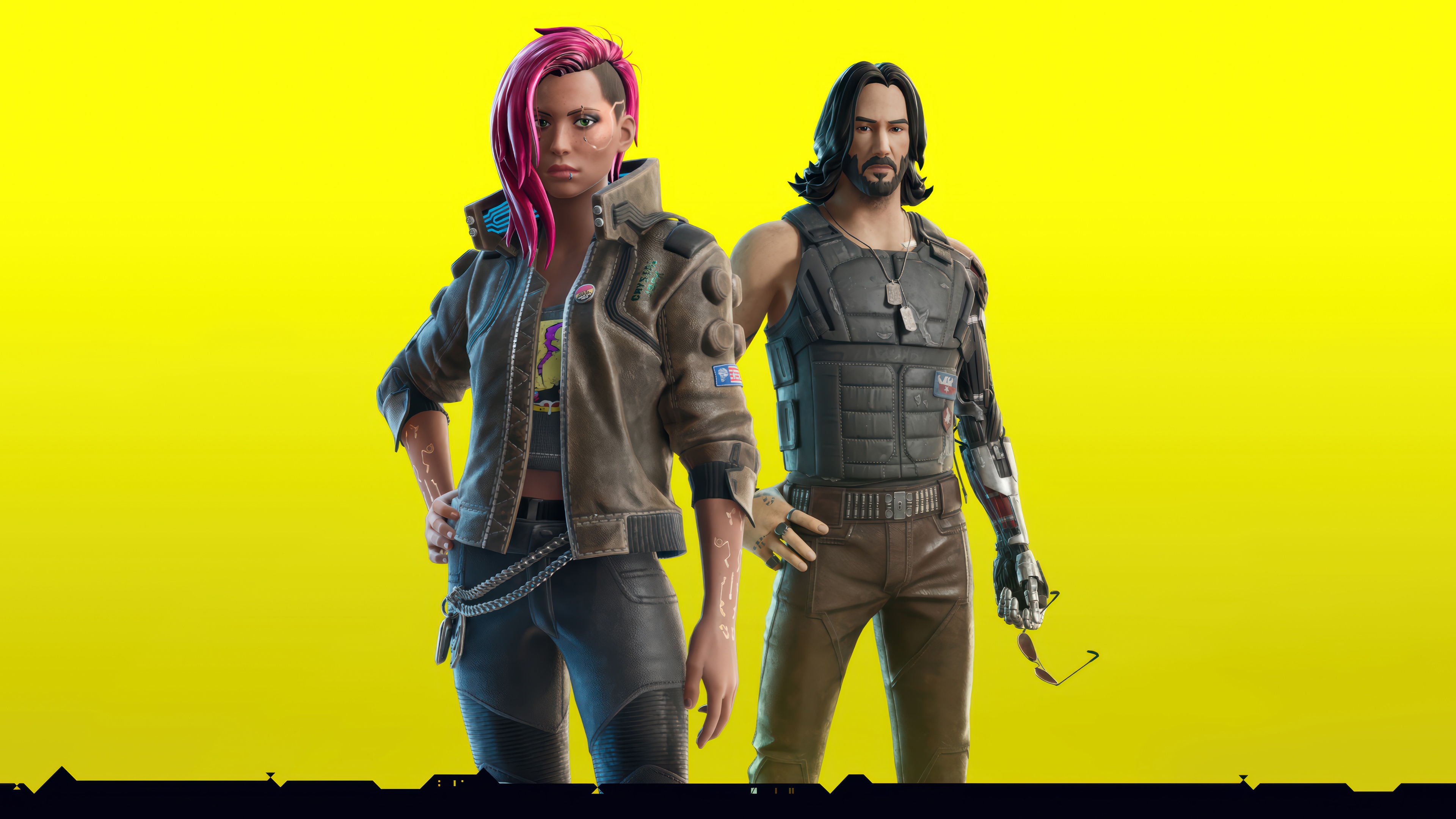 Cyberpunk 2077 V and Johnny Silverhand in Fortnite 4K HD Wallpaper