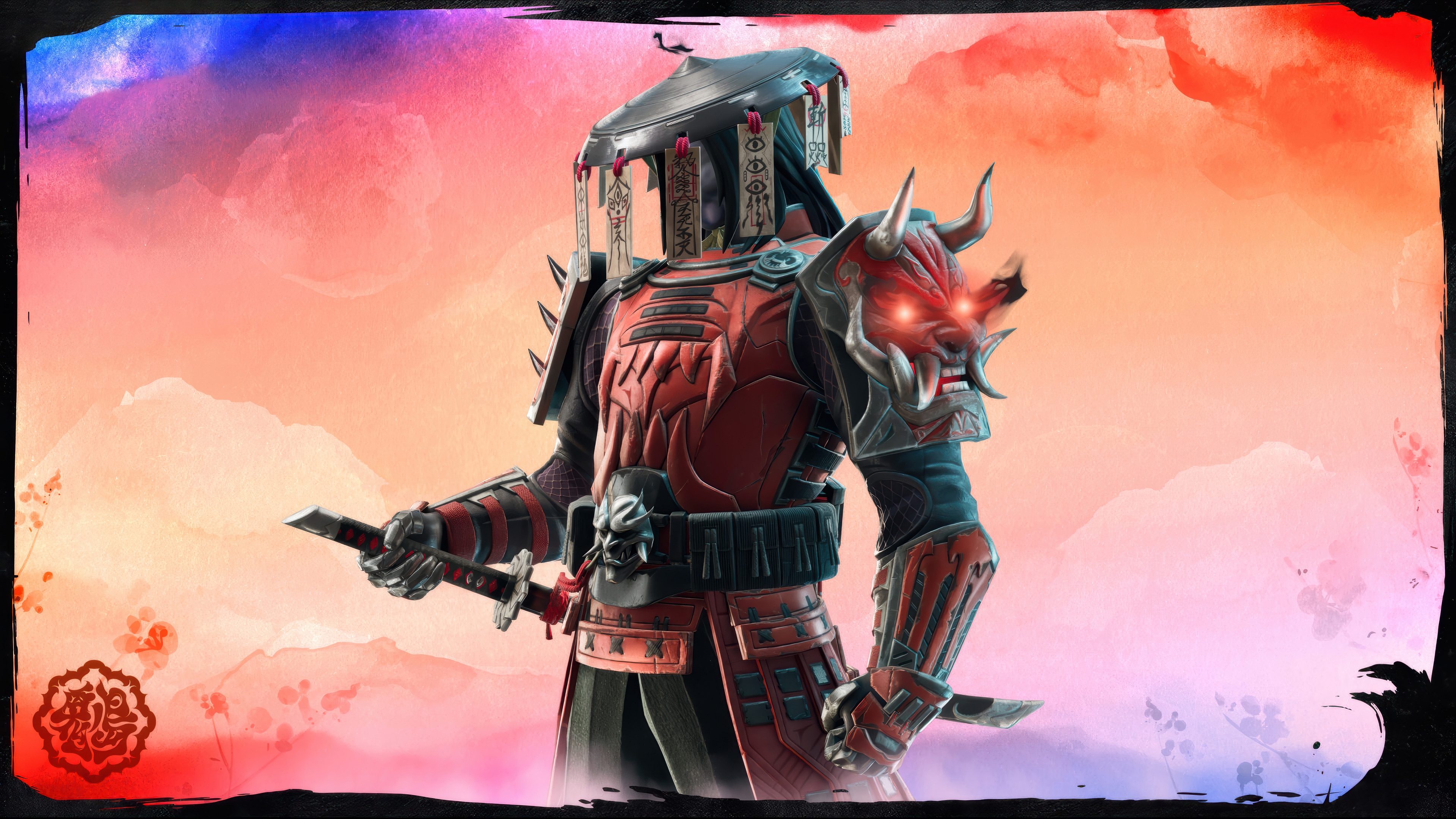 Fortnite Oni Skin with Red Armor and Swords HD Wallpaper