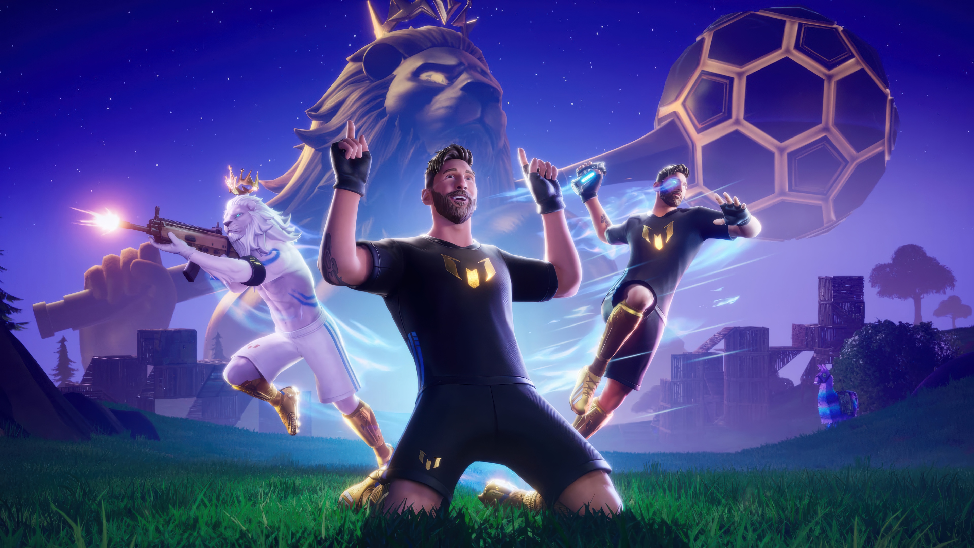 Fortnite 4K: Lionel Messi and Soccer-themed Characters HD Wallpaper