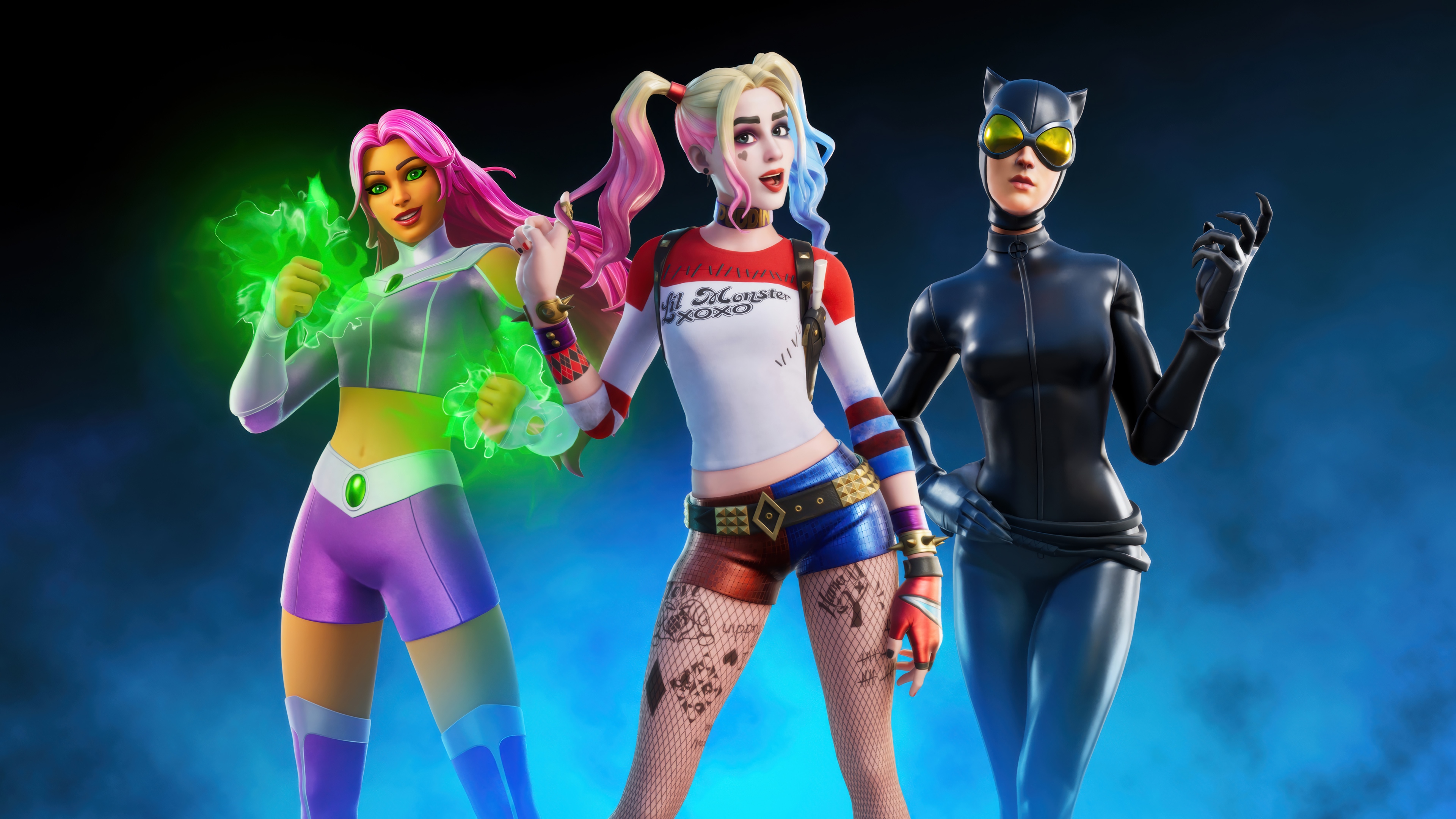 Fortnite: Starfire, Harley Quinn, and Catwoman in 4K HD Wallpaper